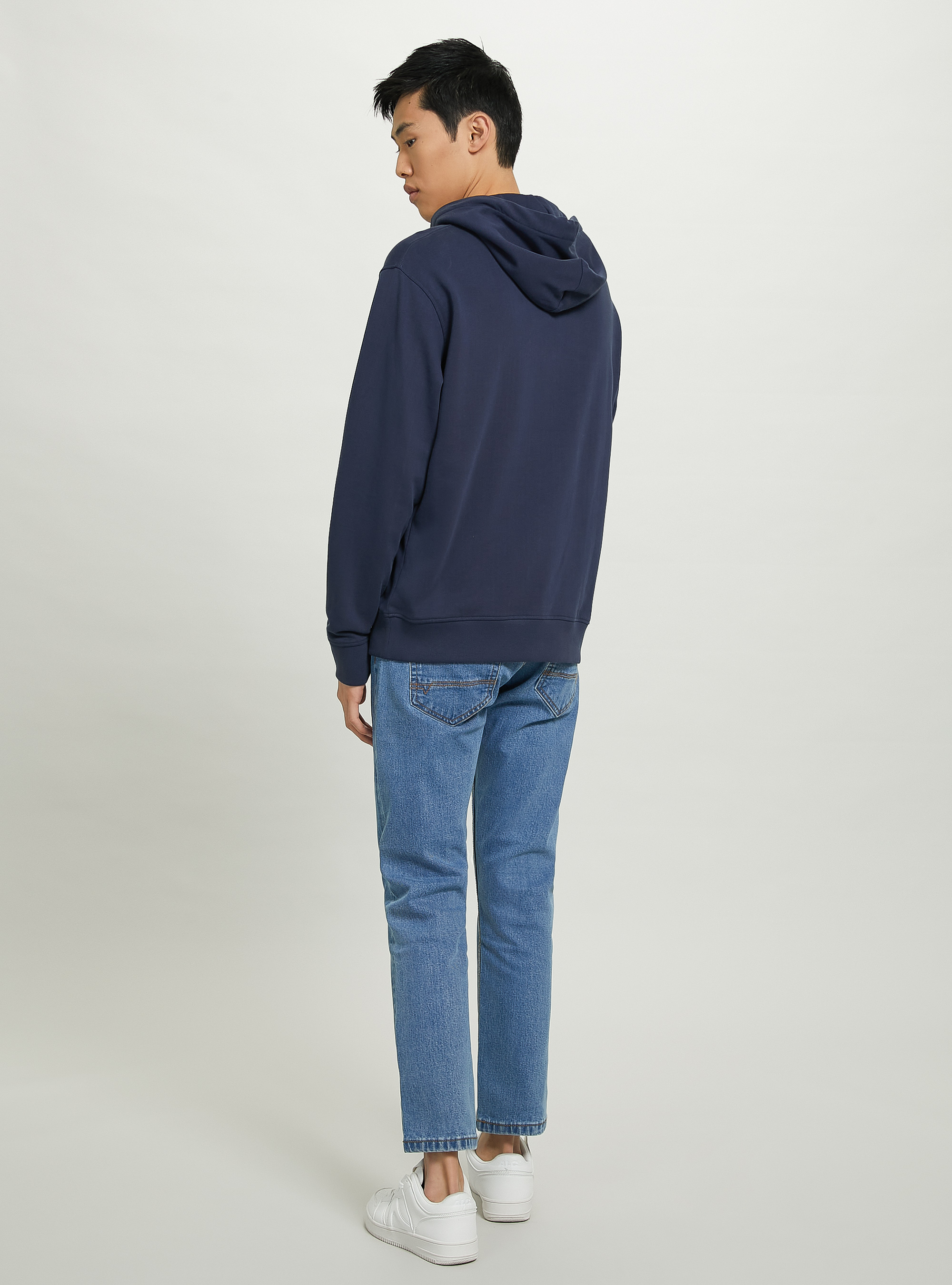 Sweat-shirt en coton avec capuche et patch USA, C2456 BLU