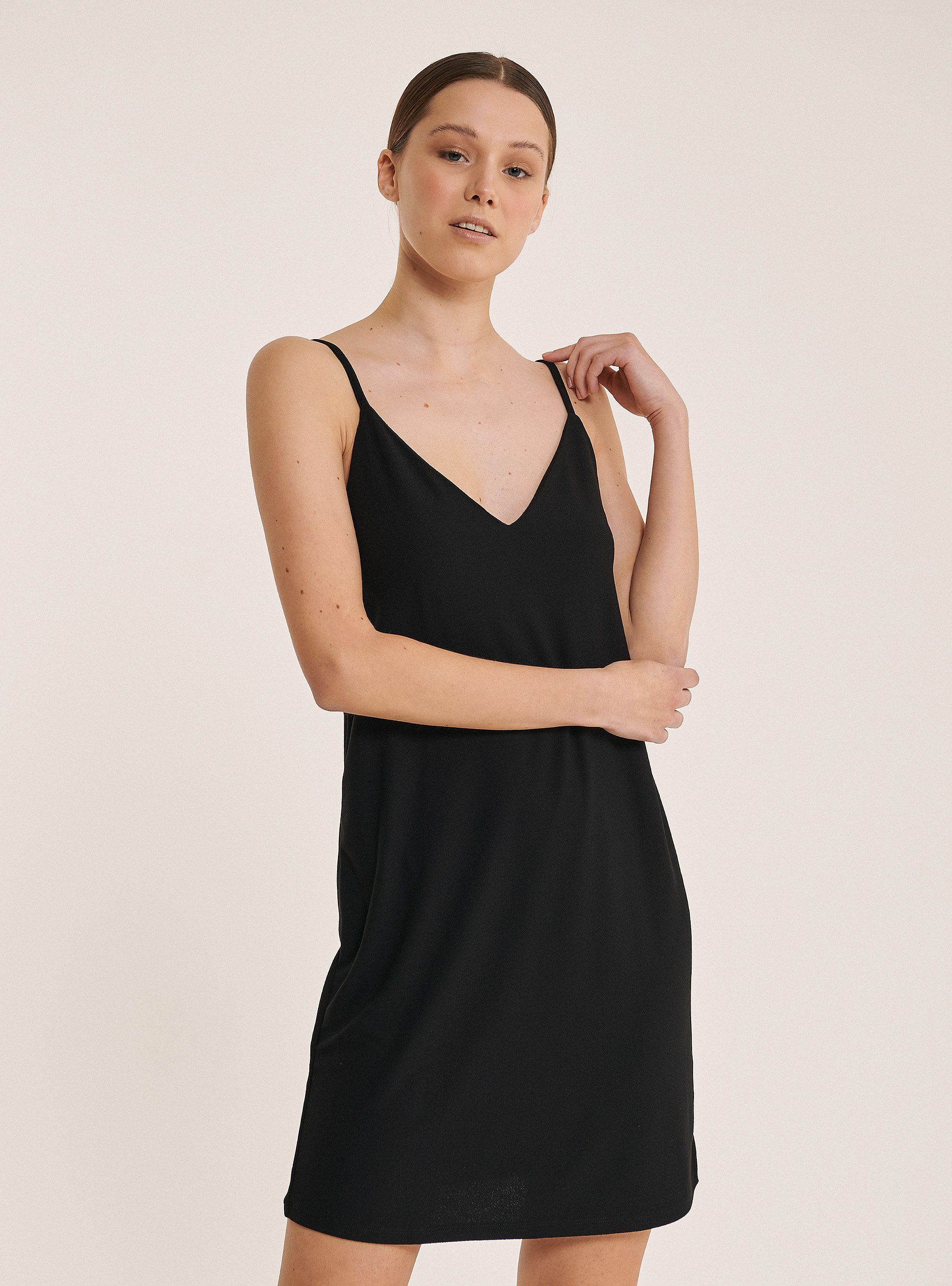Mini V-neck dress, BLACK