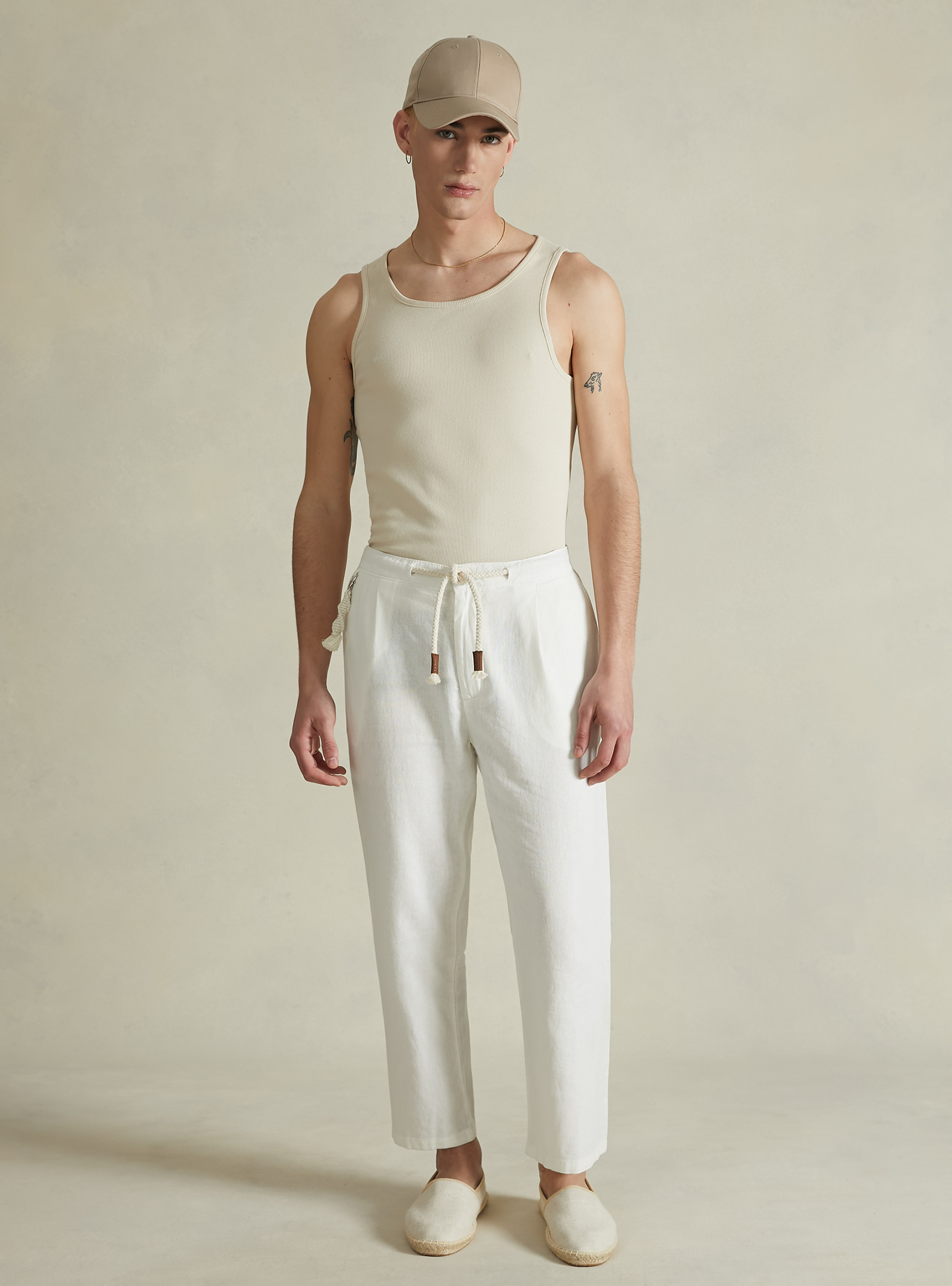 Linen blend jogger trousers, WH2 WHITE