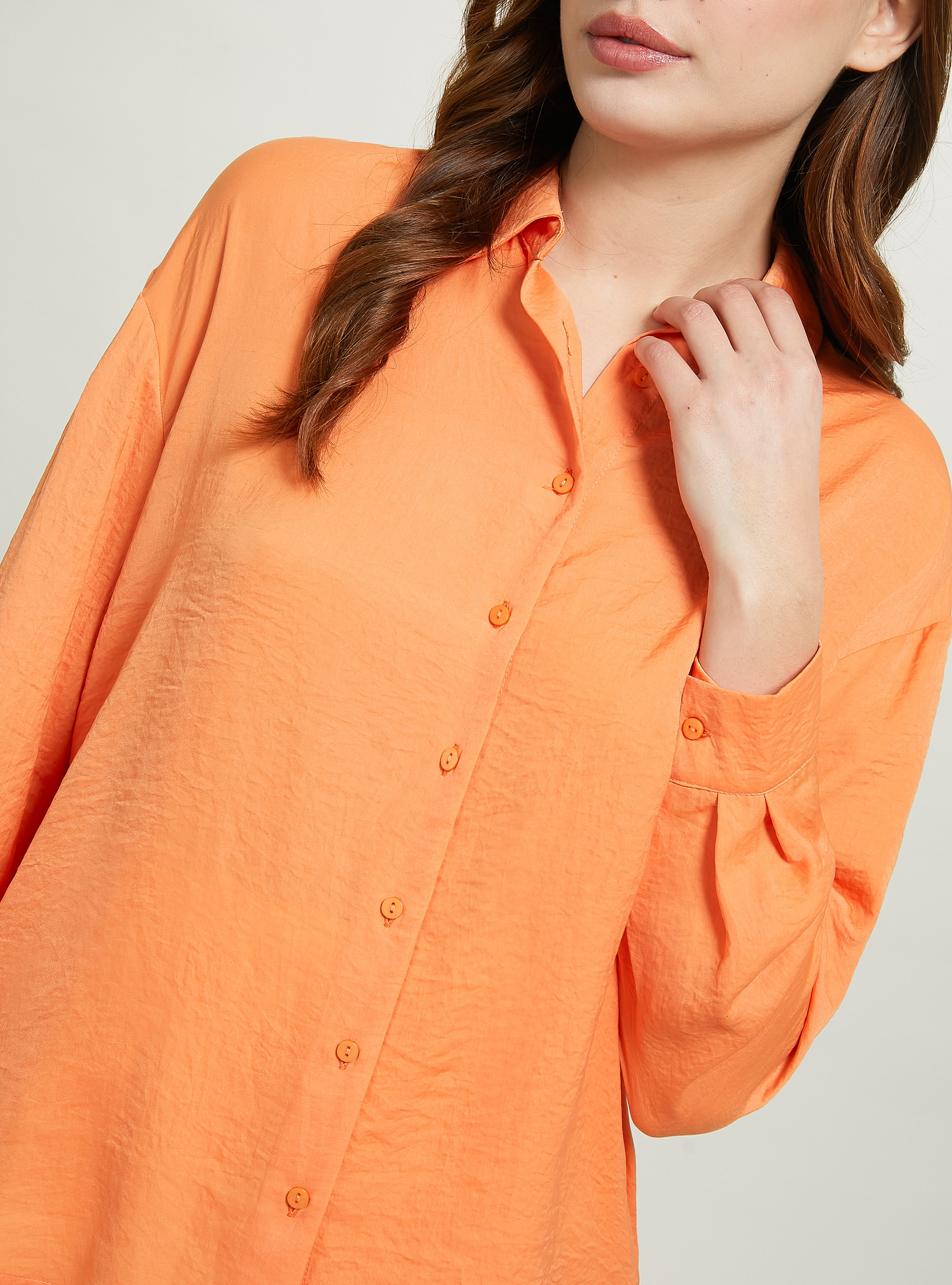 Solid-coloured satin shirt, OR3 ORANGE LIGHT