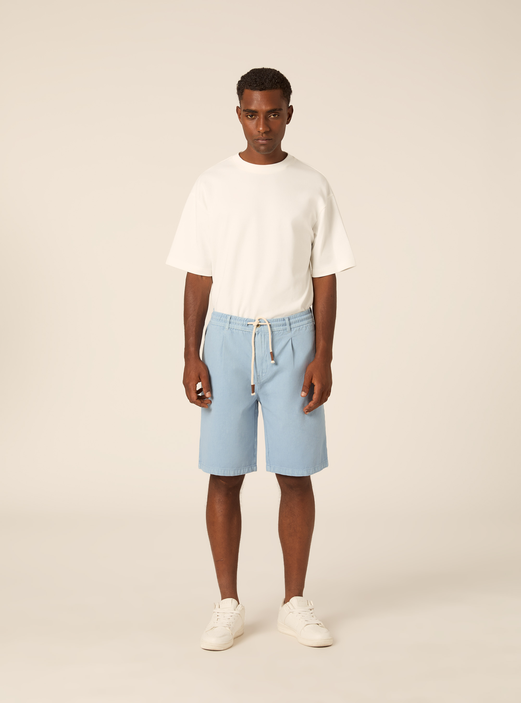 Bermudas de Baby Twill con Pinzas y Cord&oacute;n, AZ2 AZURE MEDIUM