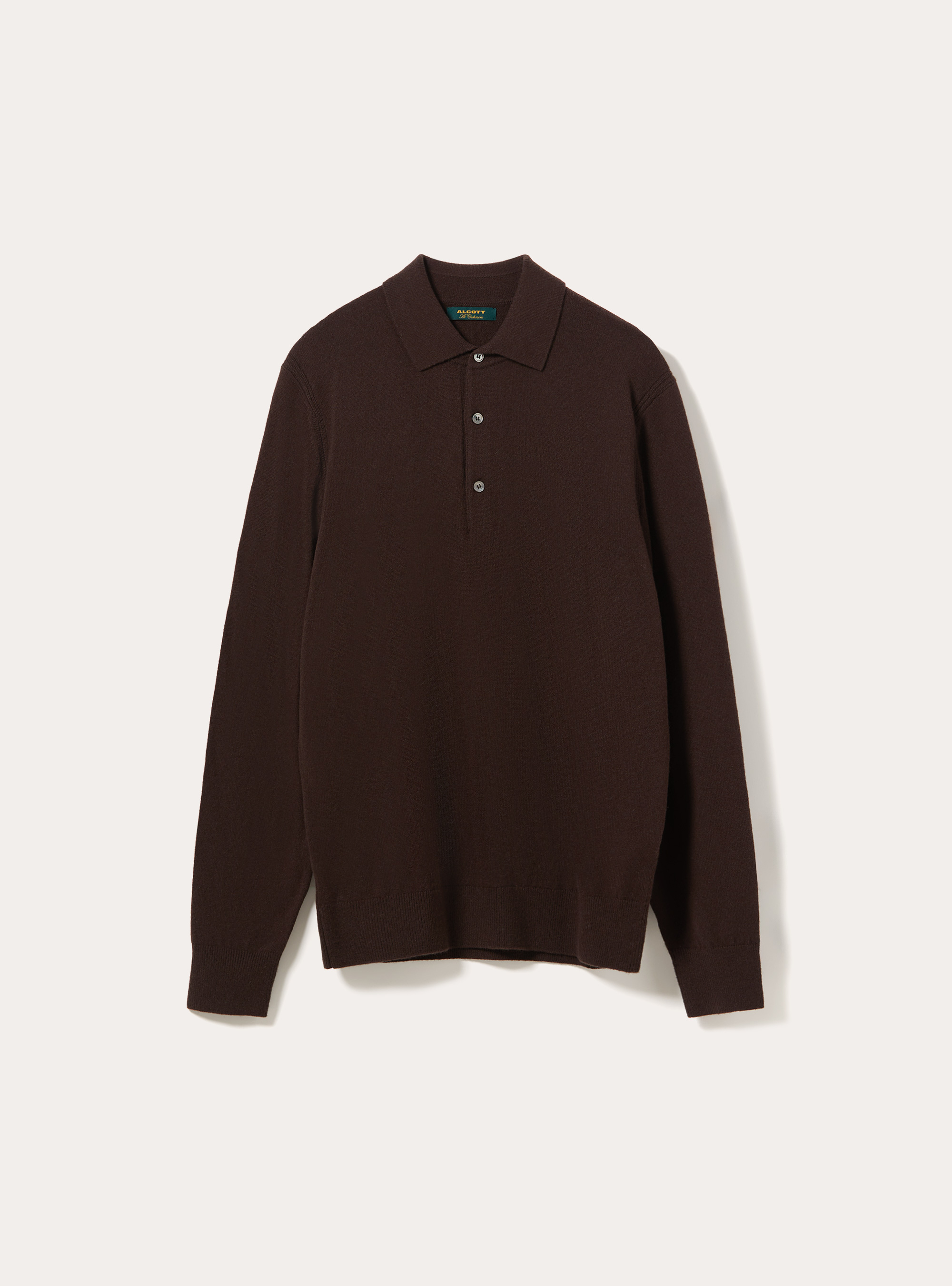 Long sleeve wool and cashmere blend knit polo shirt, BR1 BROWN DARK