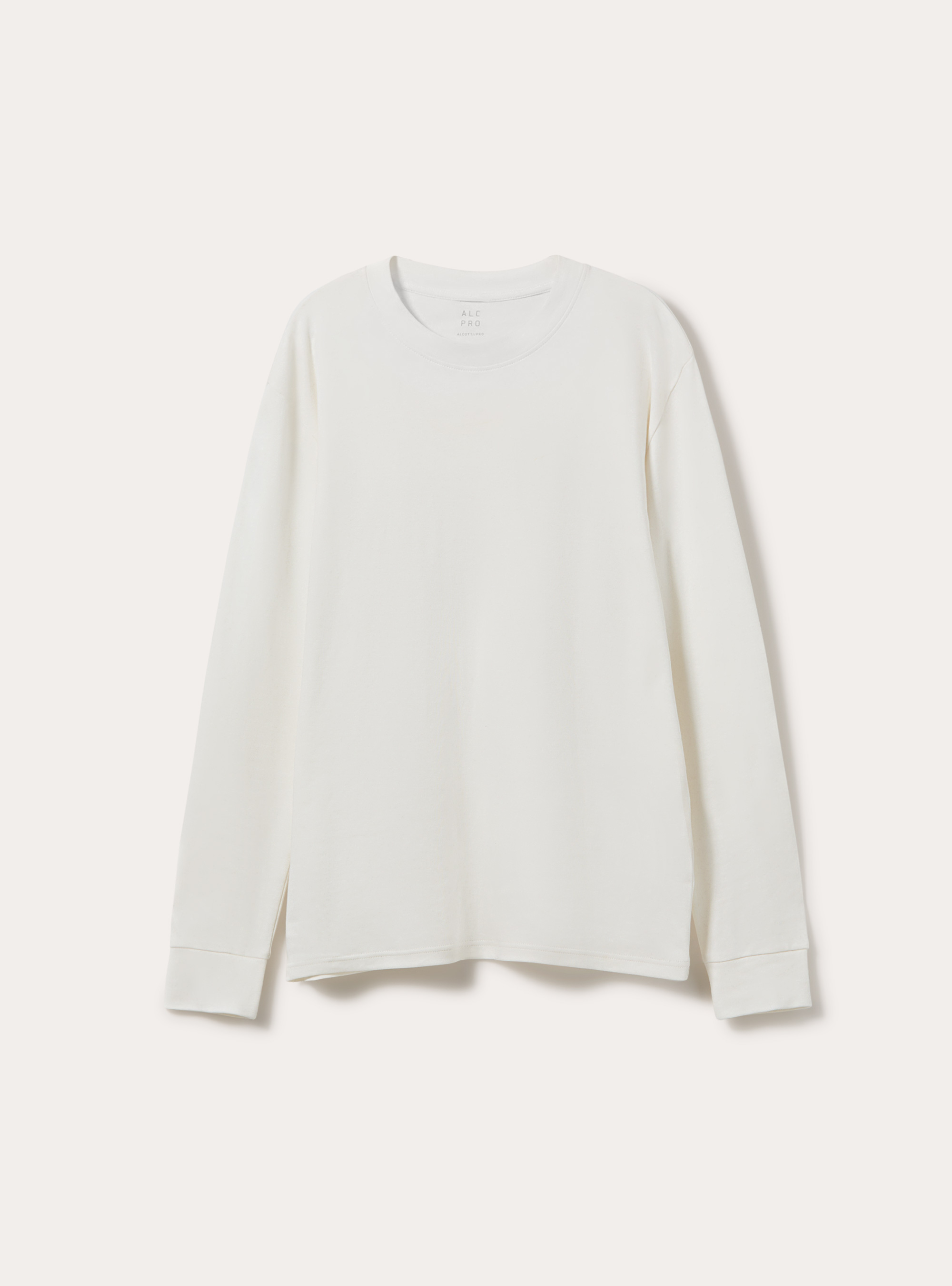 Maglia girocollo maniche lunghe interlock, PANNA