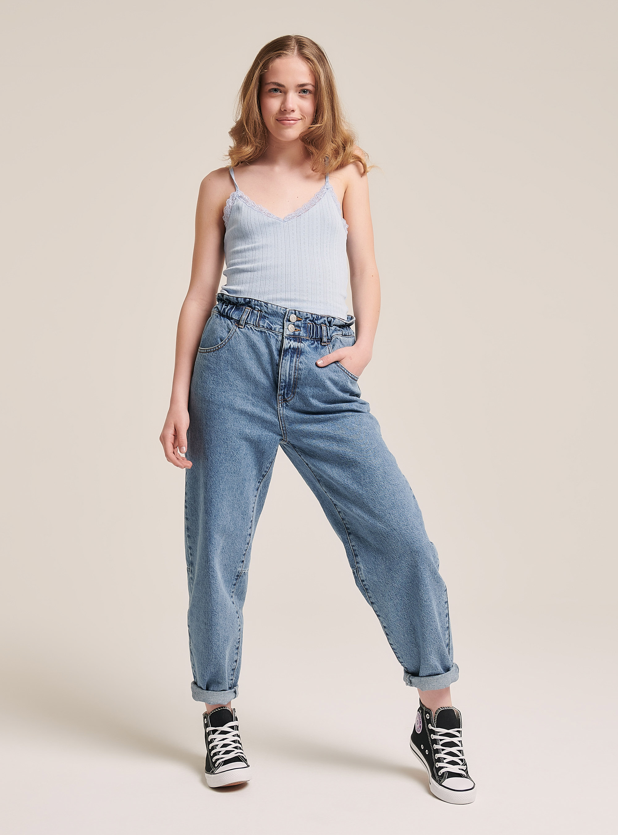 Cotton top with braces, C2285 AZZURRO