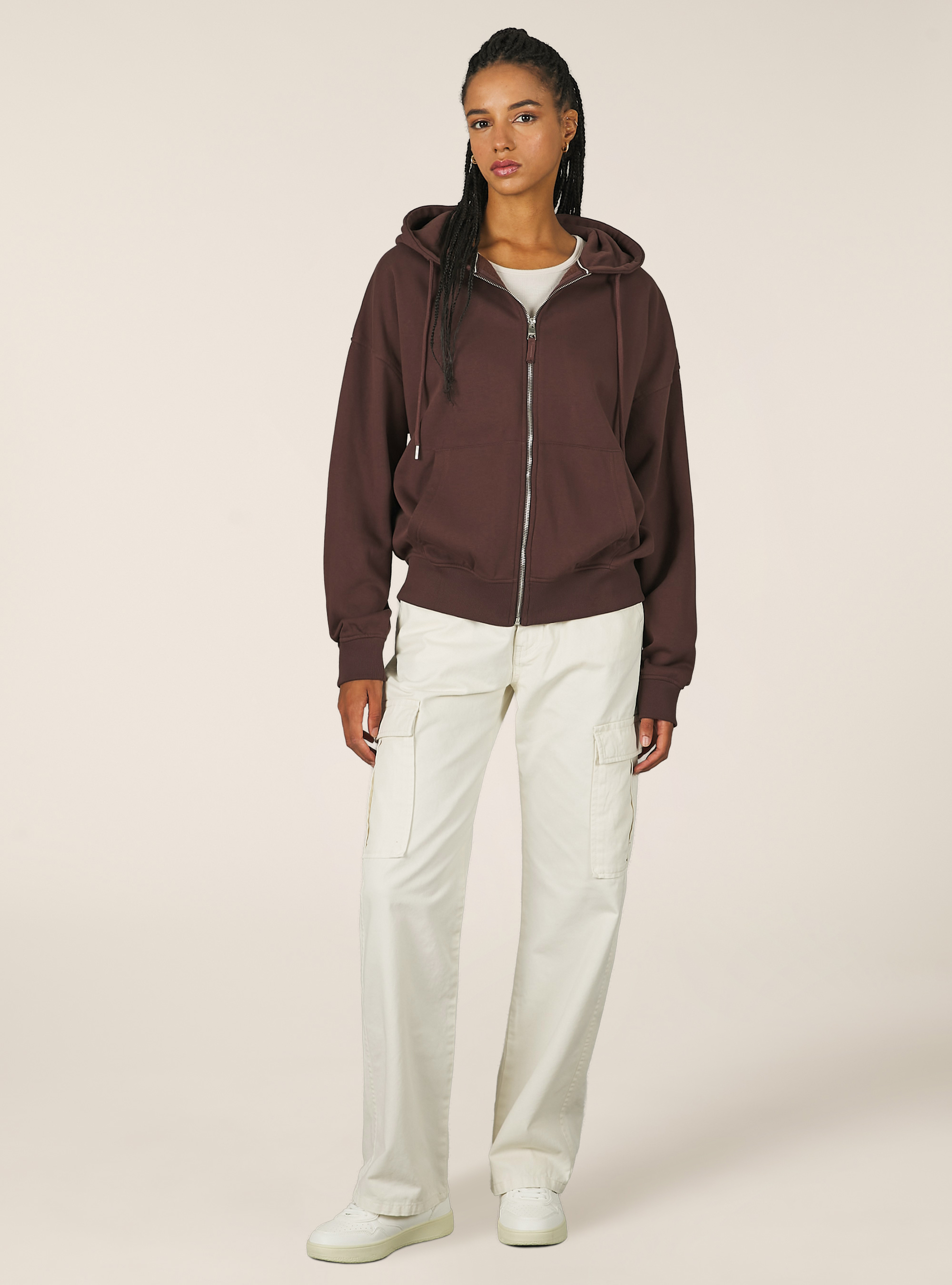 Sweatshirt mit Reißverschluss und Kapuze aus Baumwollfleece, BR2 BROWN MEDIUM