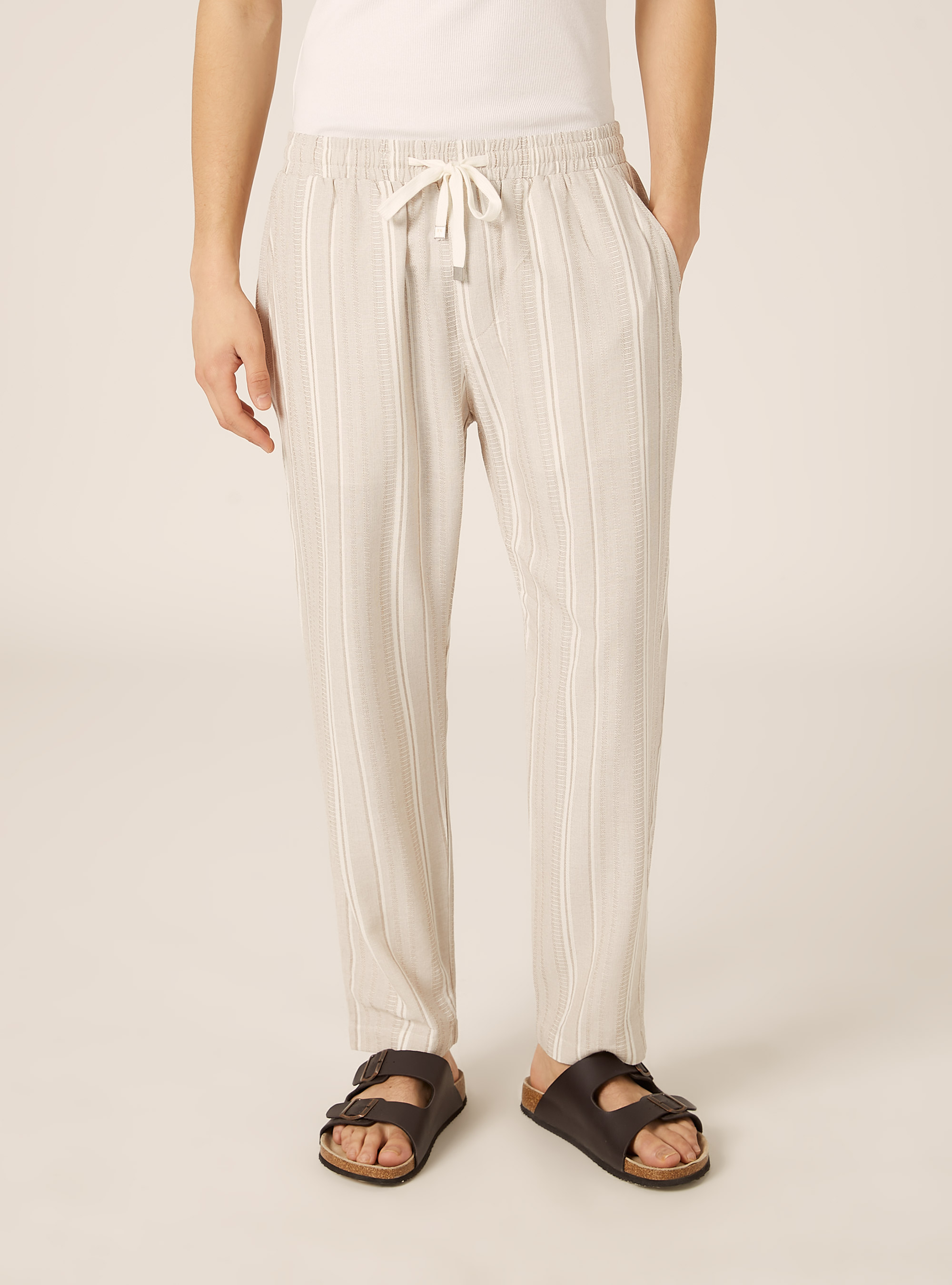 Pantaloni jogger in misto lino testurizzato, CR3 CREAM LIGHT