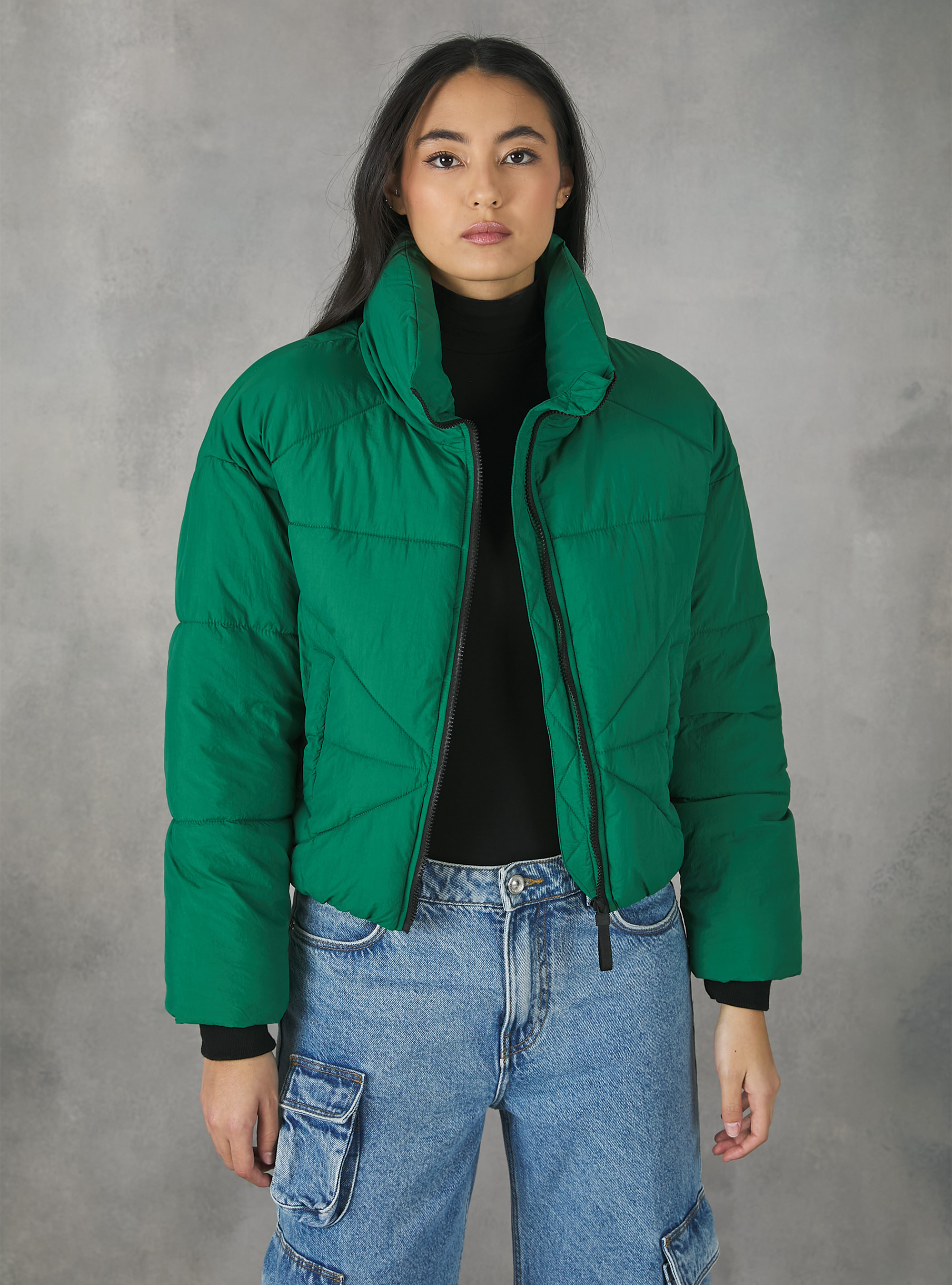 Cropped bomber jacket with recycled padding, GN1 GREEN DARK
