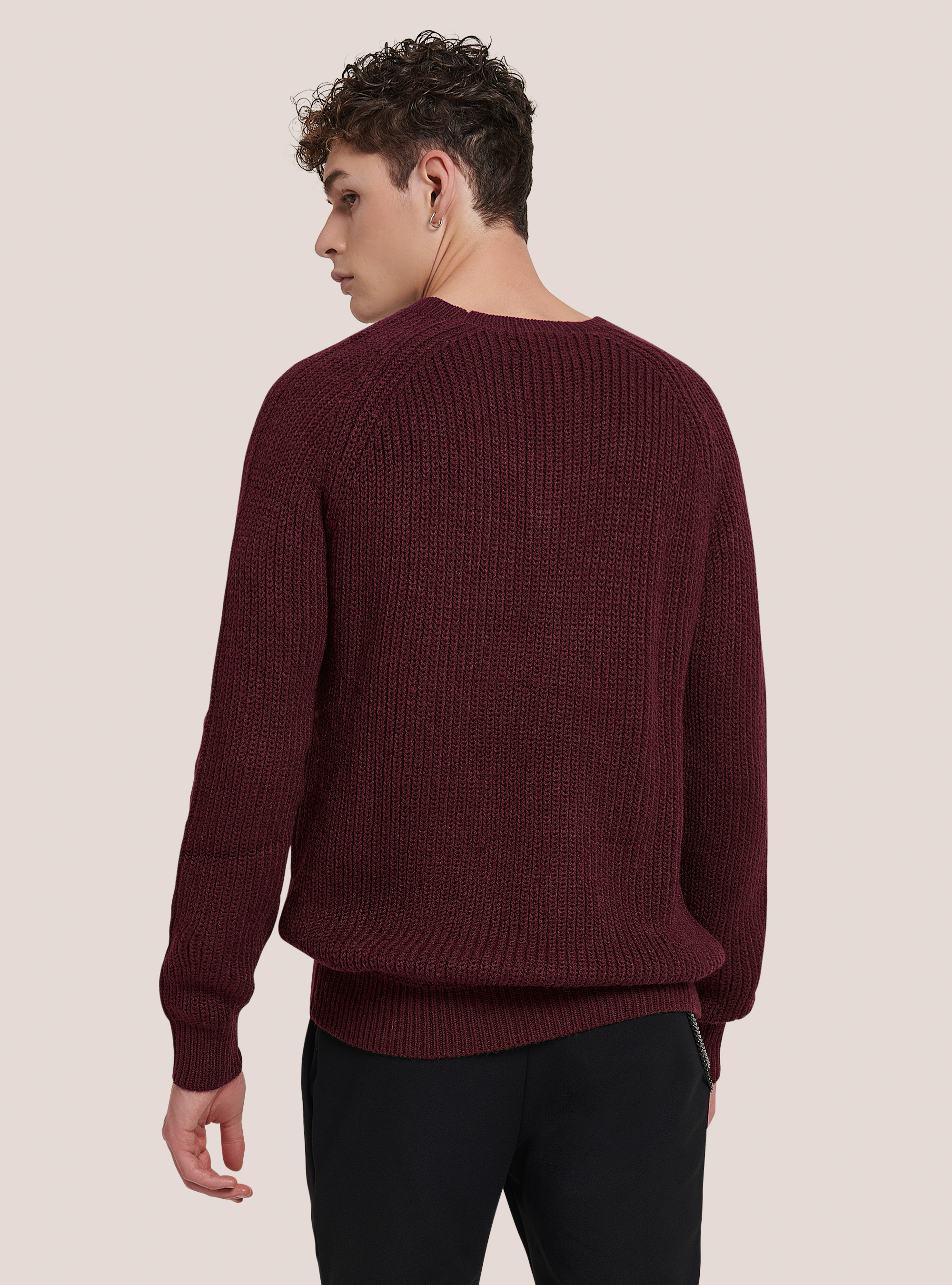 Pullover girocollo a costa inglese, BO2 BORDEAUX MEDIUM