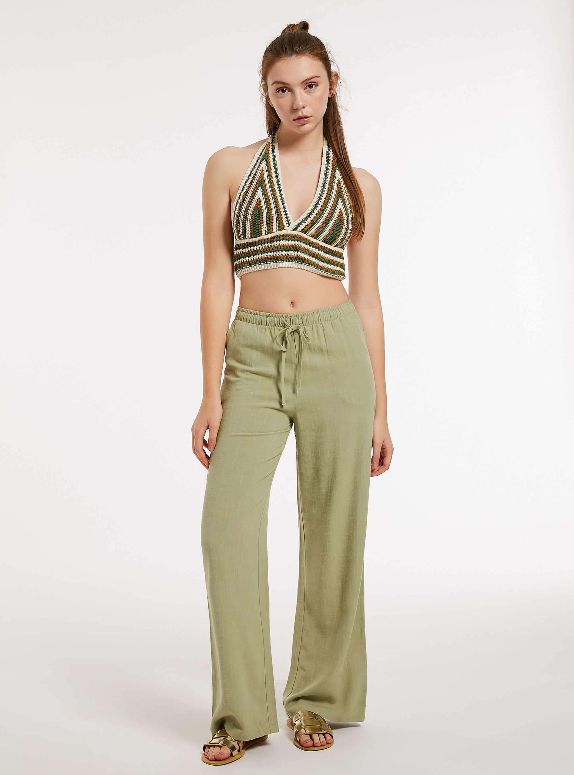 Cropped crochet top, GN2 GREEN MEDIUM