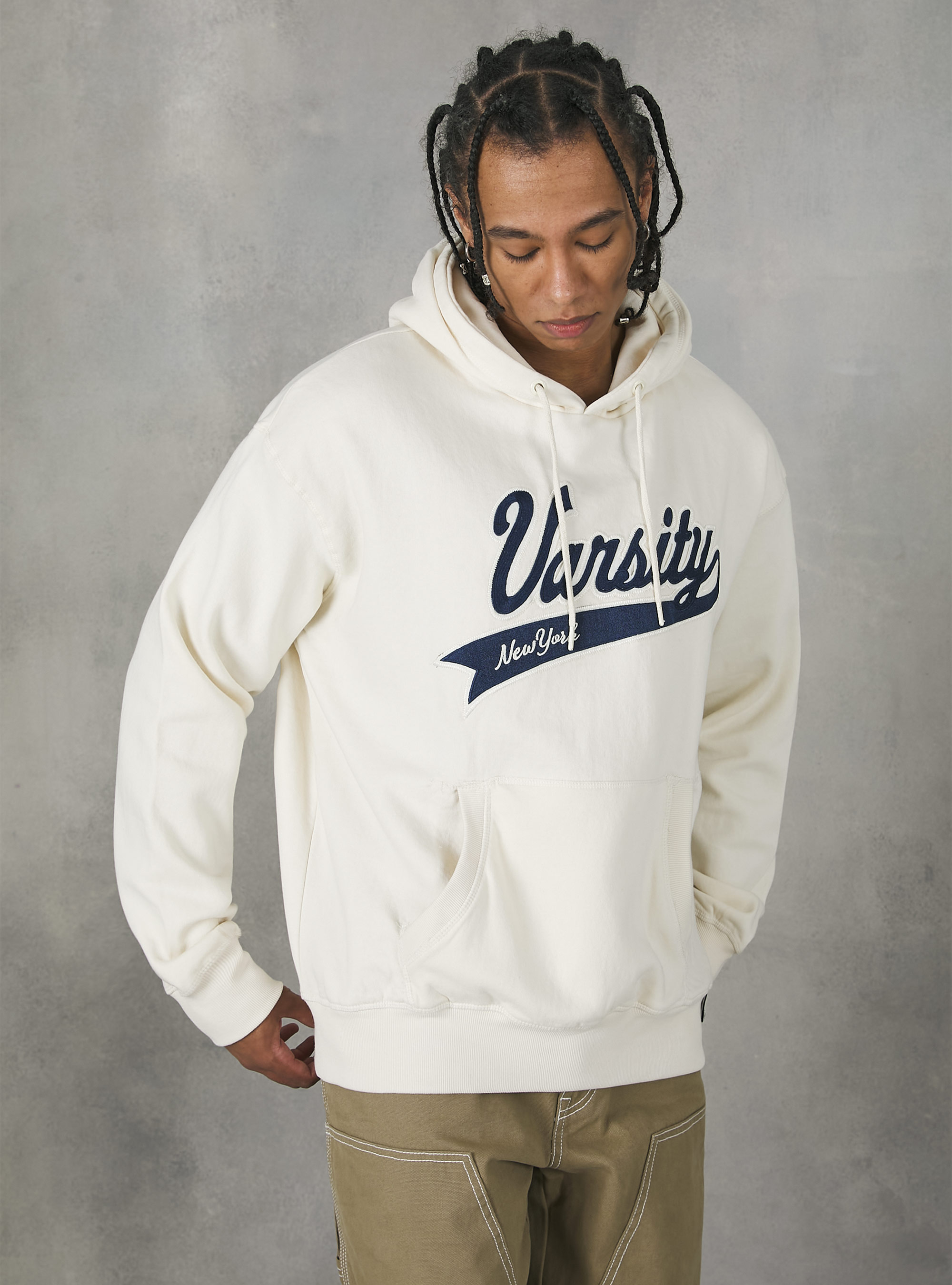 Hoodie with college patch, WH1 OFF WHITE