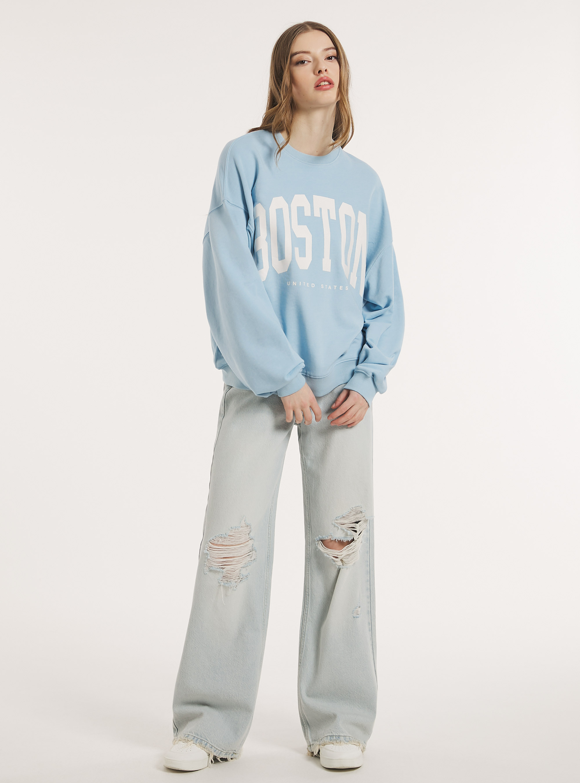 Sweat oversize avec imprime, AZ3 AZURE LIGHT