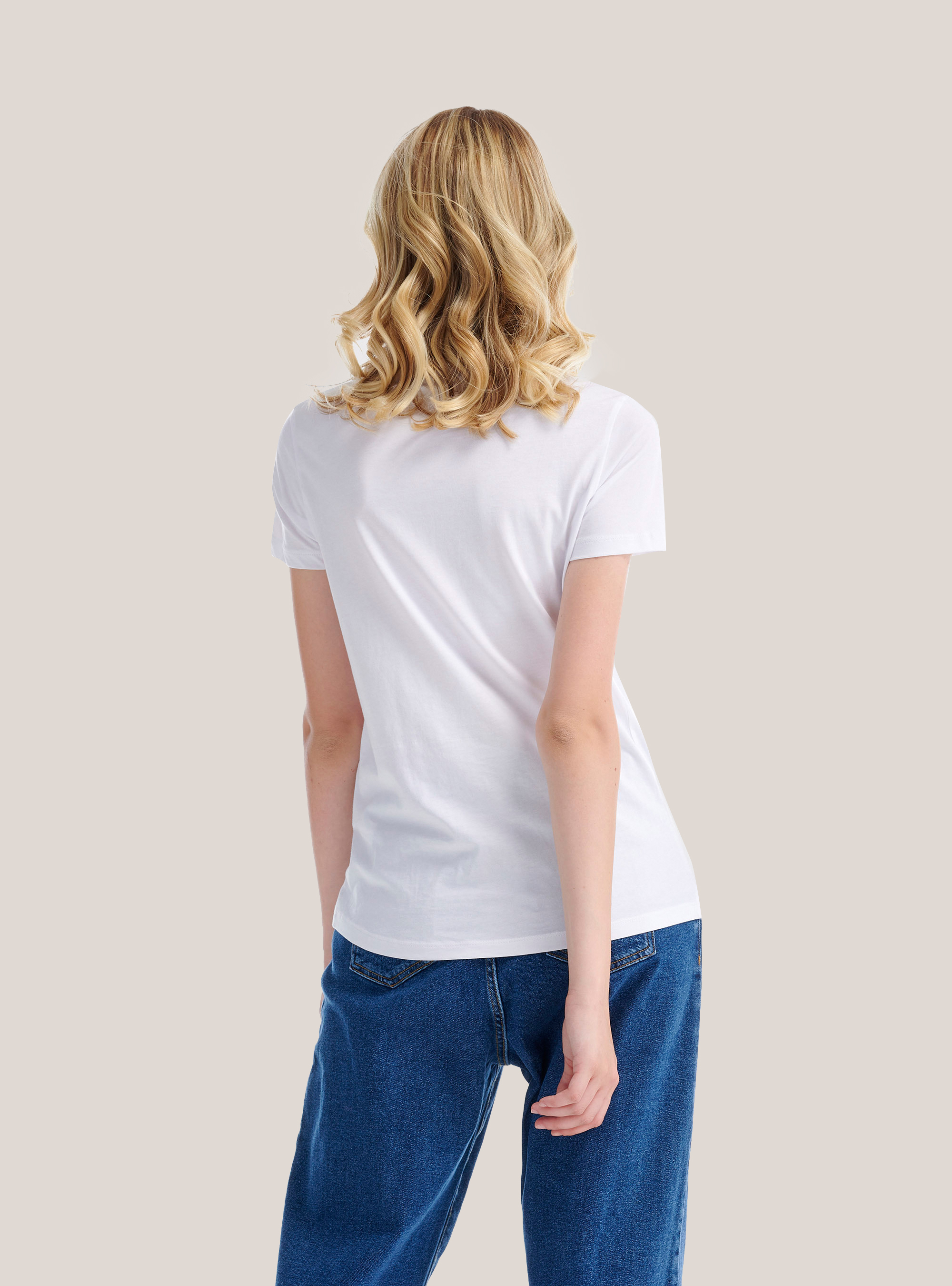 T-shirt with photographic print and pearl applications, WHITE