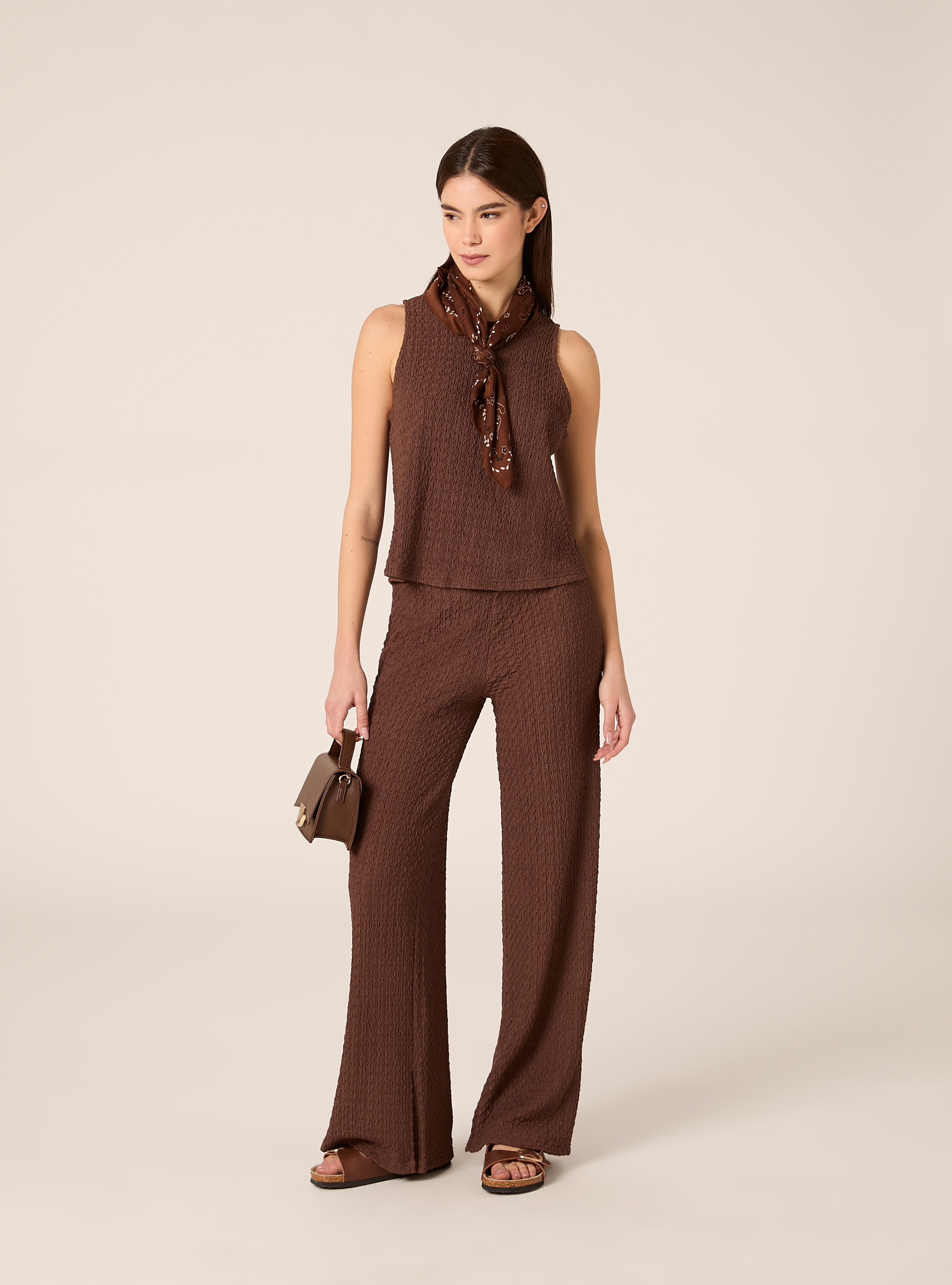 Tanktop aus Waffelstoff, BR1 BROWN DARK