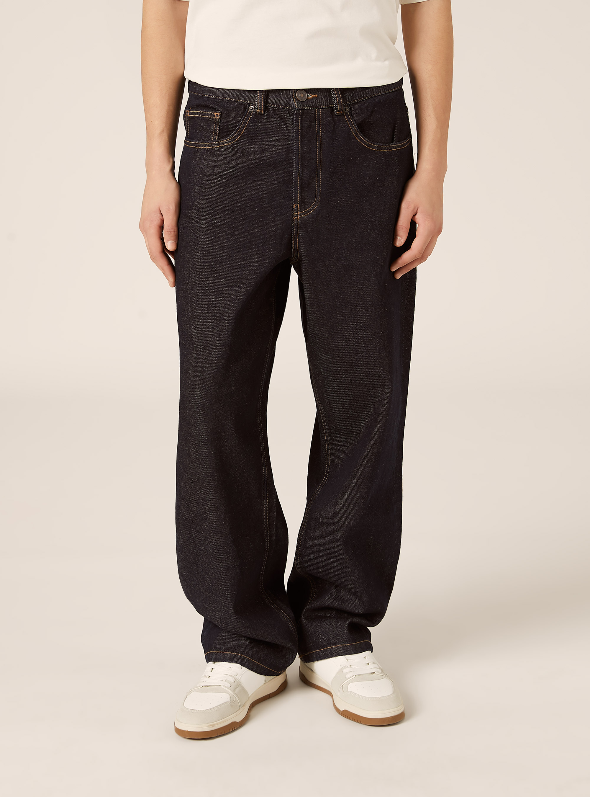 Pantaloni straight fit in denim, D001 DEEP BLUE