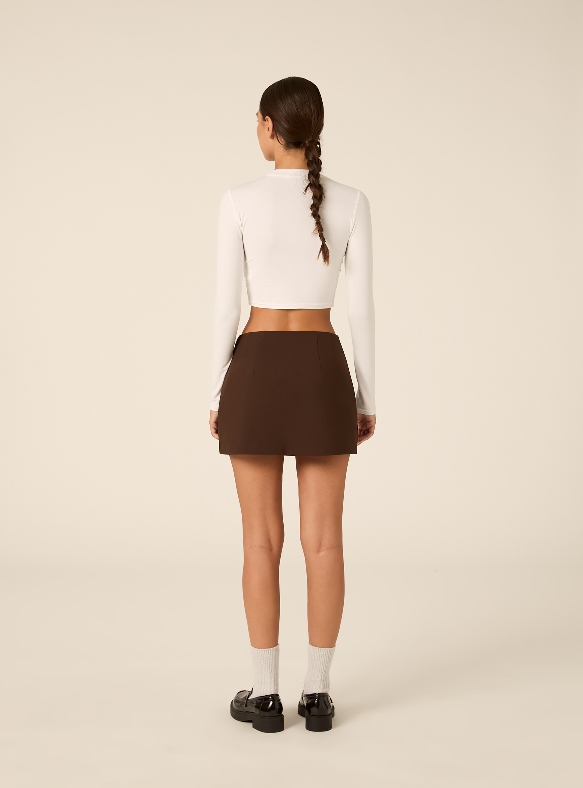 Skort mini tinta unita, BR1 BROWN DARK