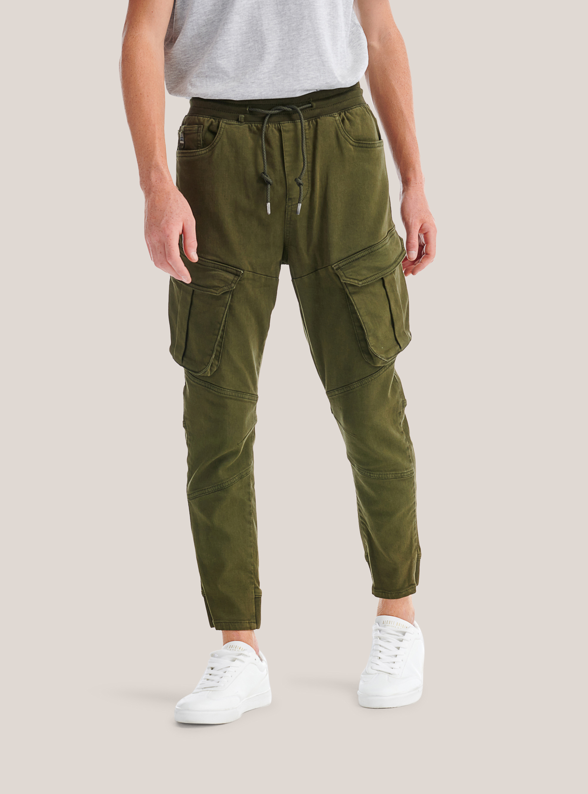 Jogger con coulisse e tasche, KAKI