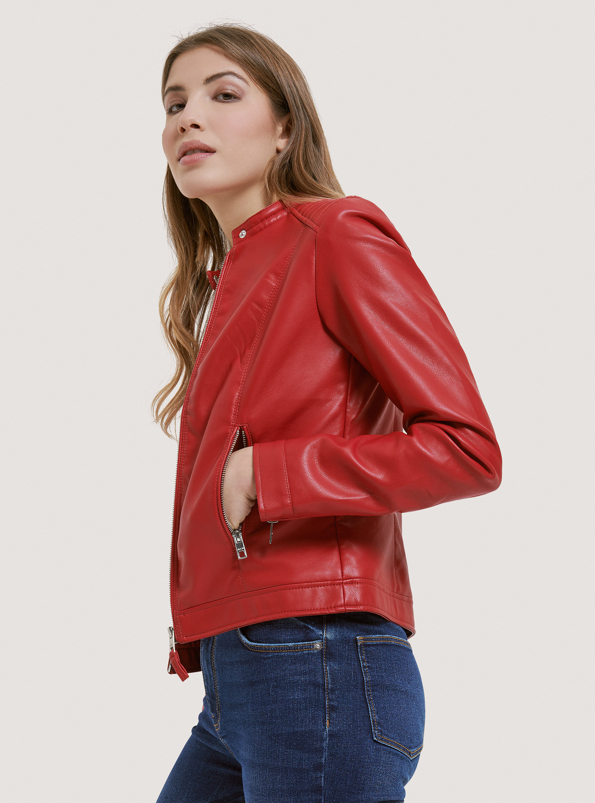 Faux leather jacket, RED