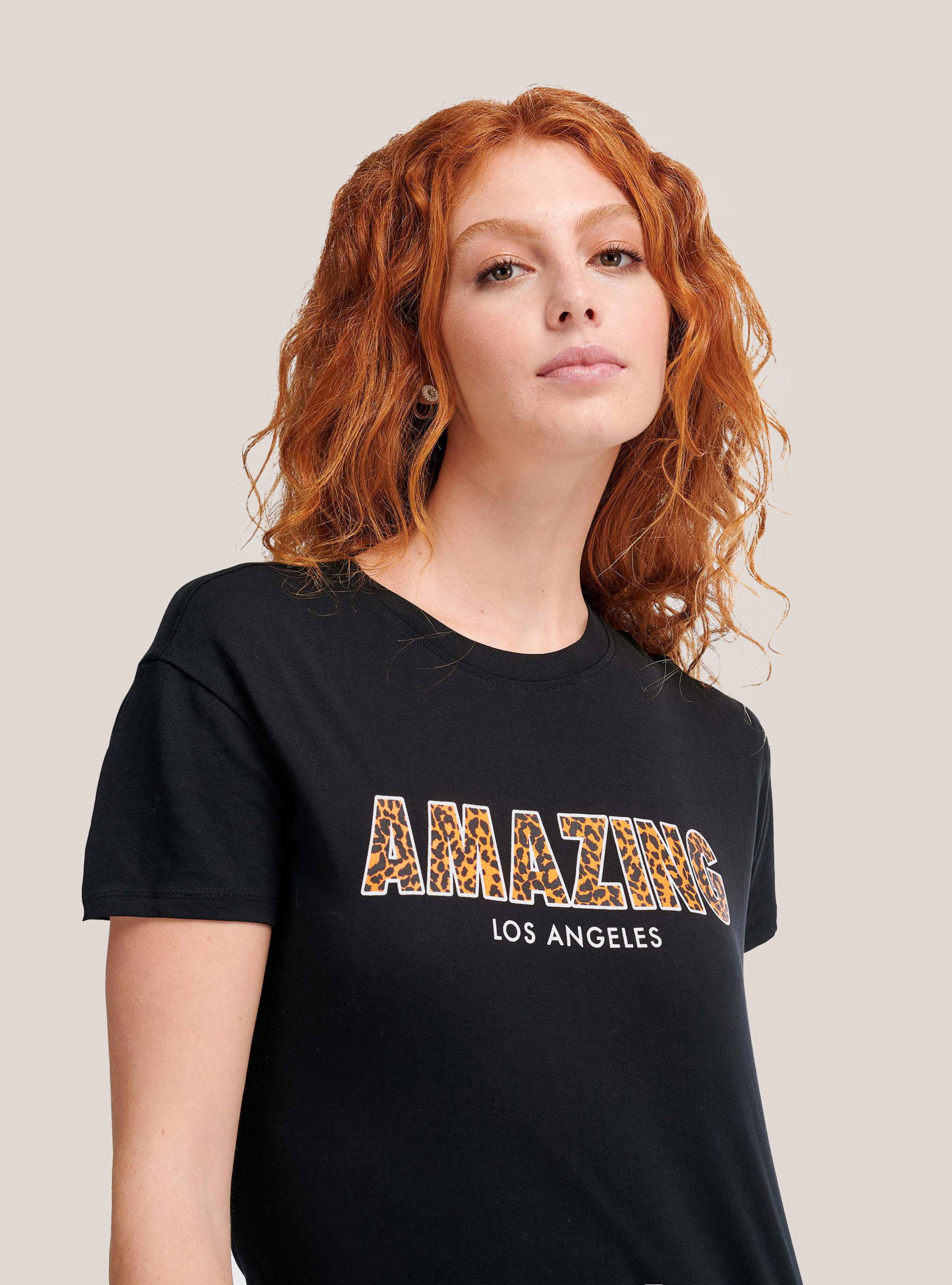 T-Shirt mit Rundhalsausschnitt und Aufdruck, C101 BLACK