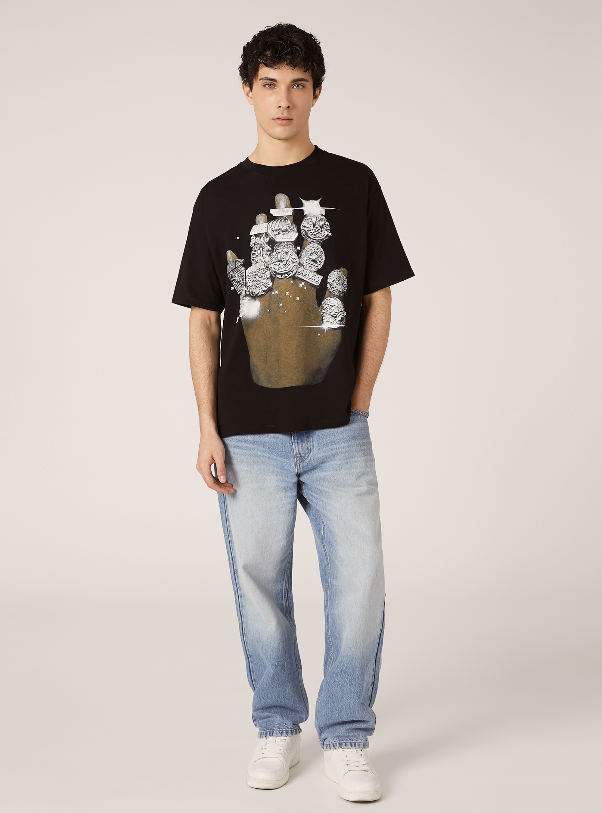 Camiseta boxy fit con estampado POP STATEMENT, BK1 BLACK