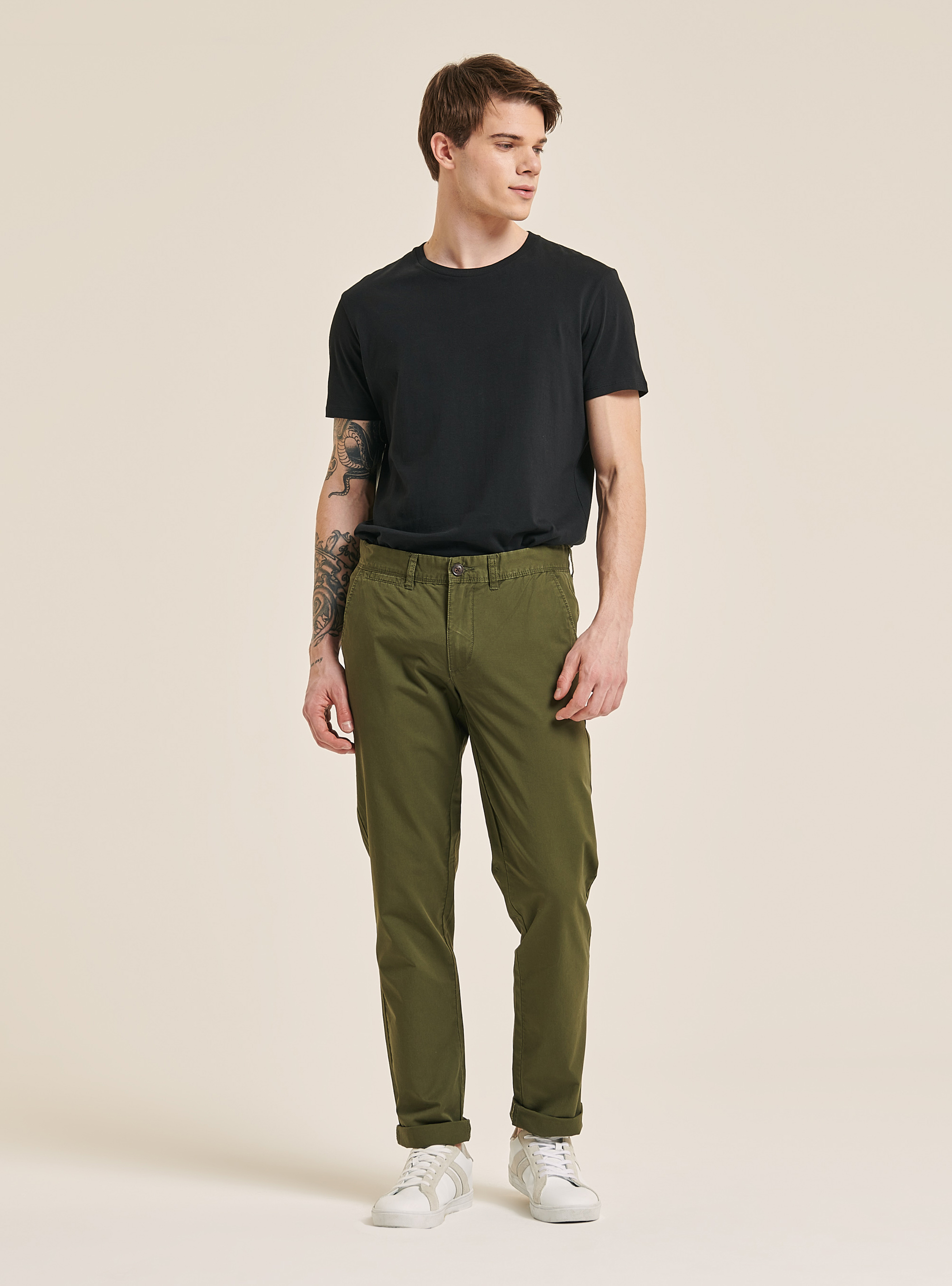Pantaloni chinos in twill, C6573 KAKY