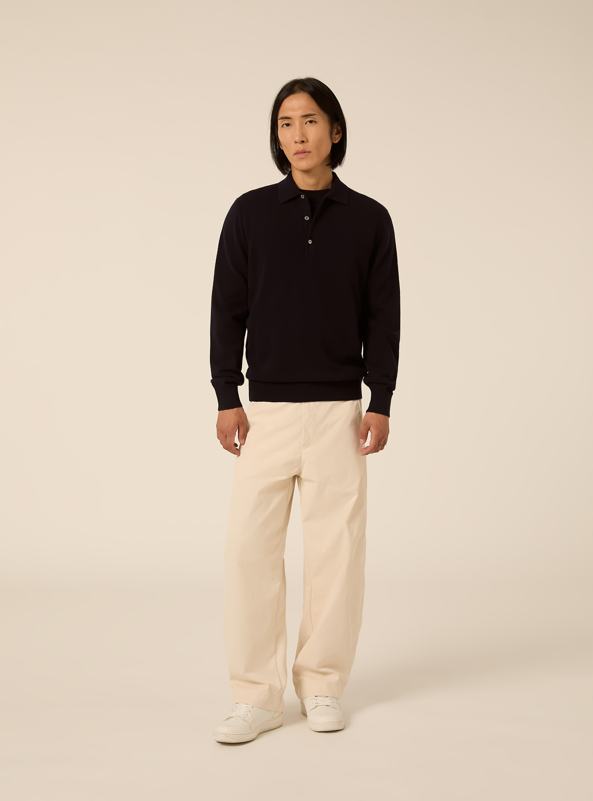 Langaermliges poloshirt aus wolle und kaschmirmischung, NA1 NAVY DARK