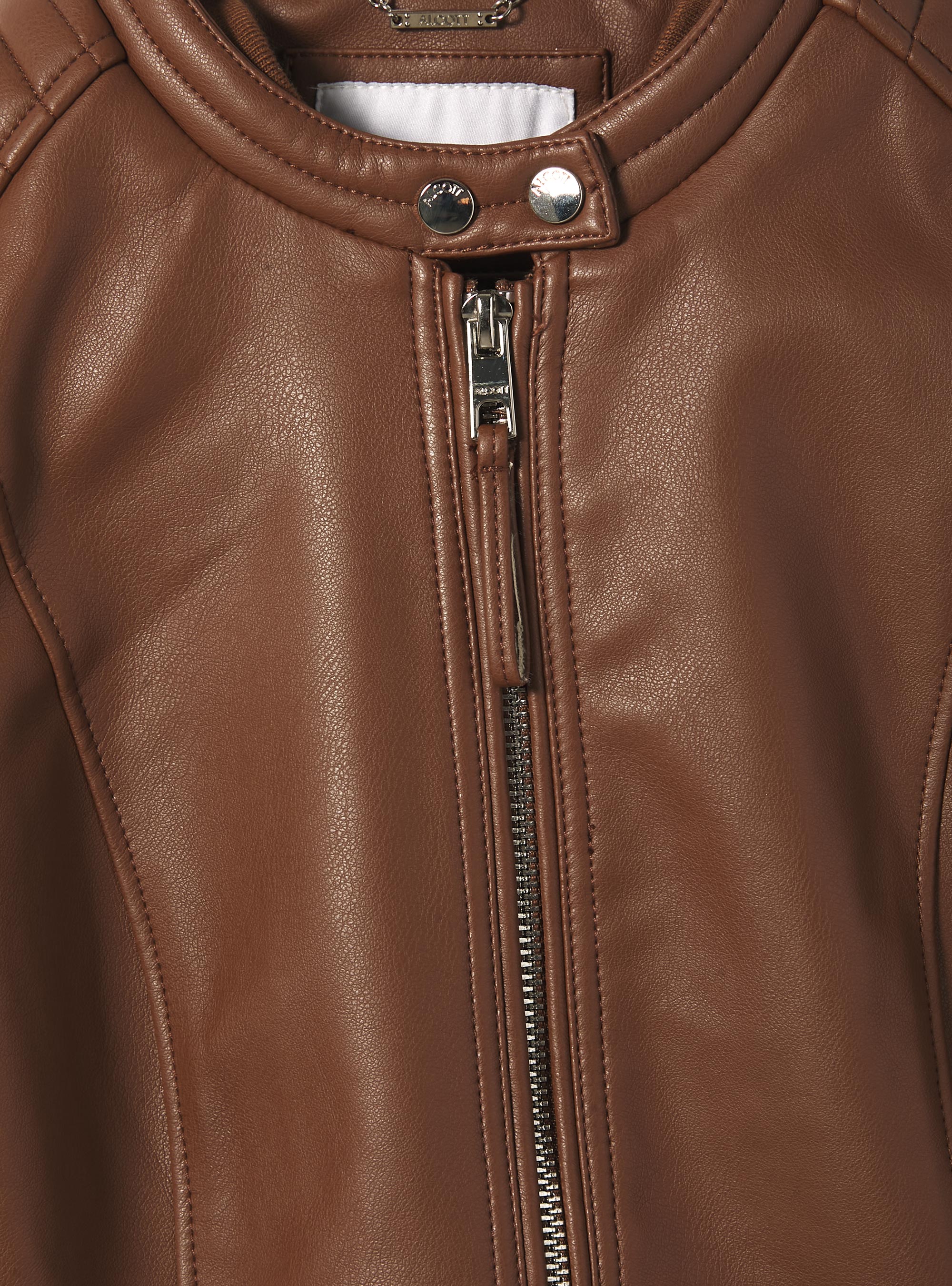 Leather-effect biker jacket, TB3 TOBACCO LIGHT