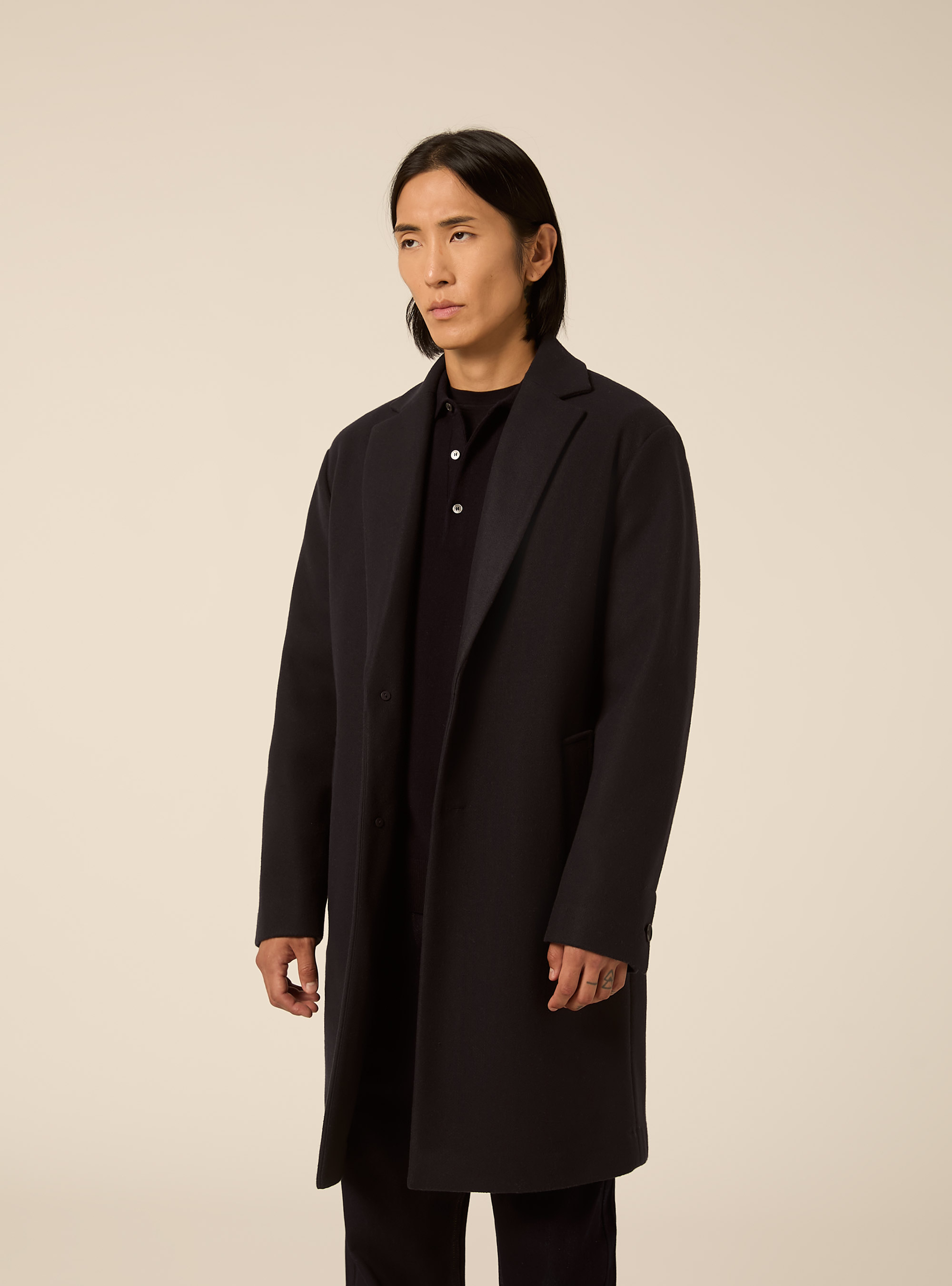 Unlined single breasted coat with lapels, NA1 NAVY DARK