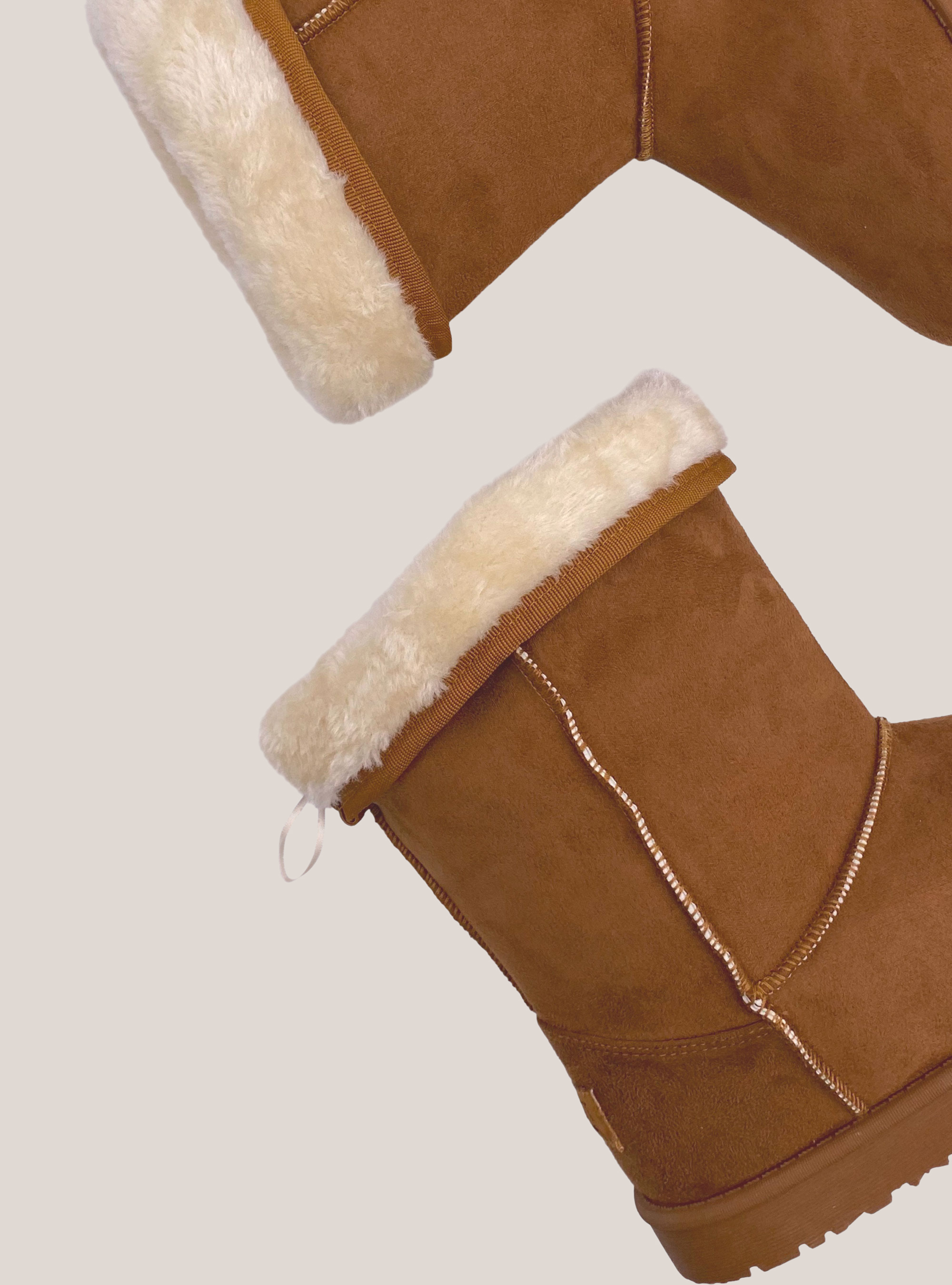 Stivaletti scamosciati con eco pelliccia interna, CAMELLO