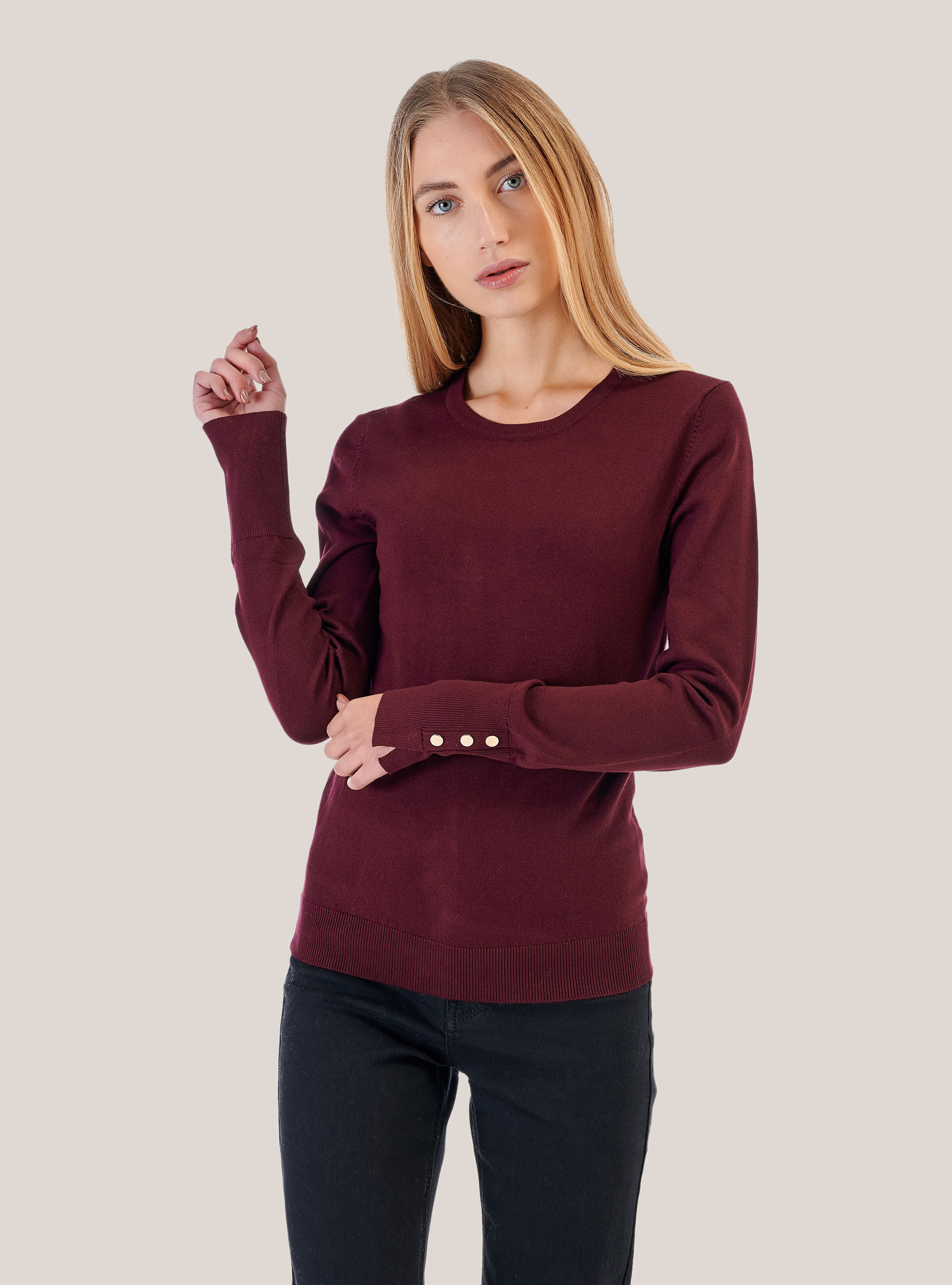 Comfort fit crew neck pullover, BORDEAUX