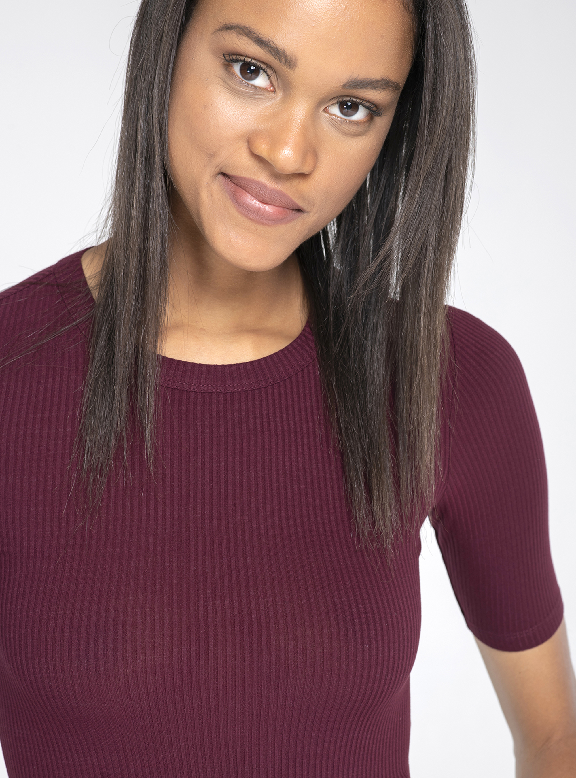 Basic ribbed bodysuit, BORDEAUX