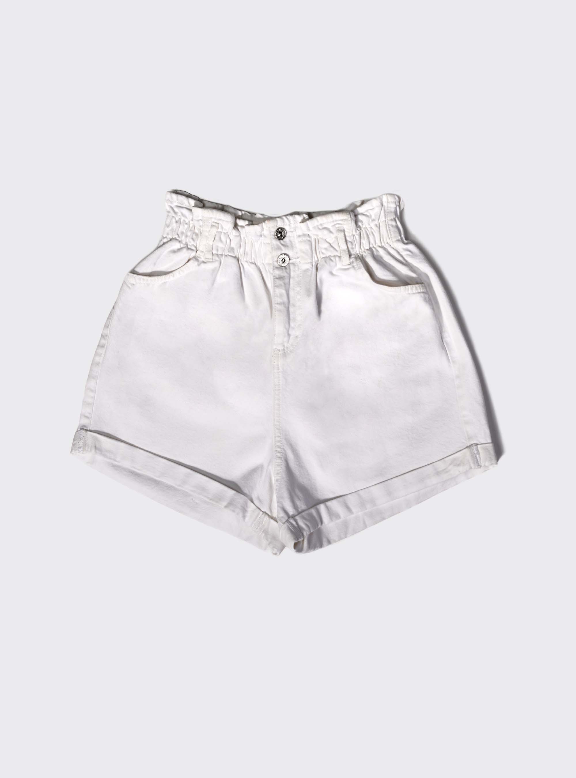 Shorts denim con elastico, WHITE