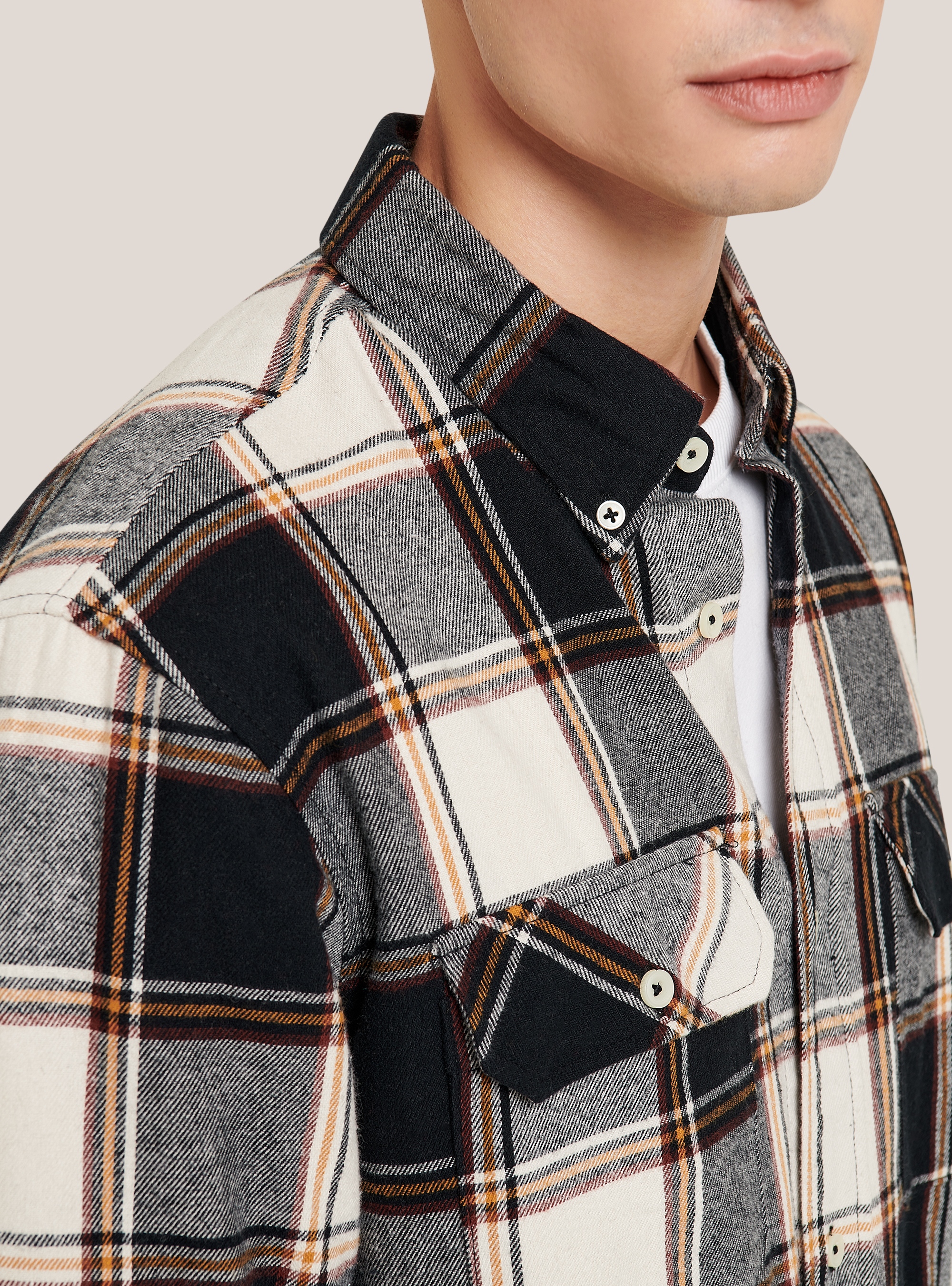 Checked flannel shirt, BLACK