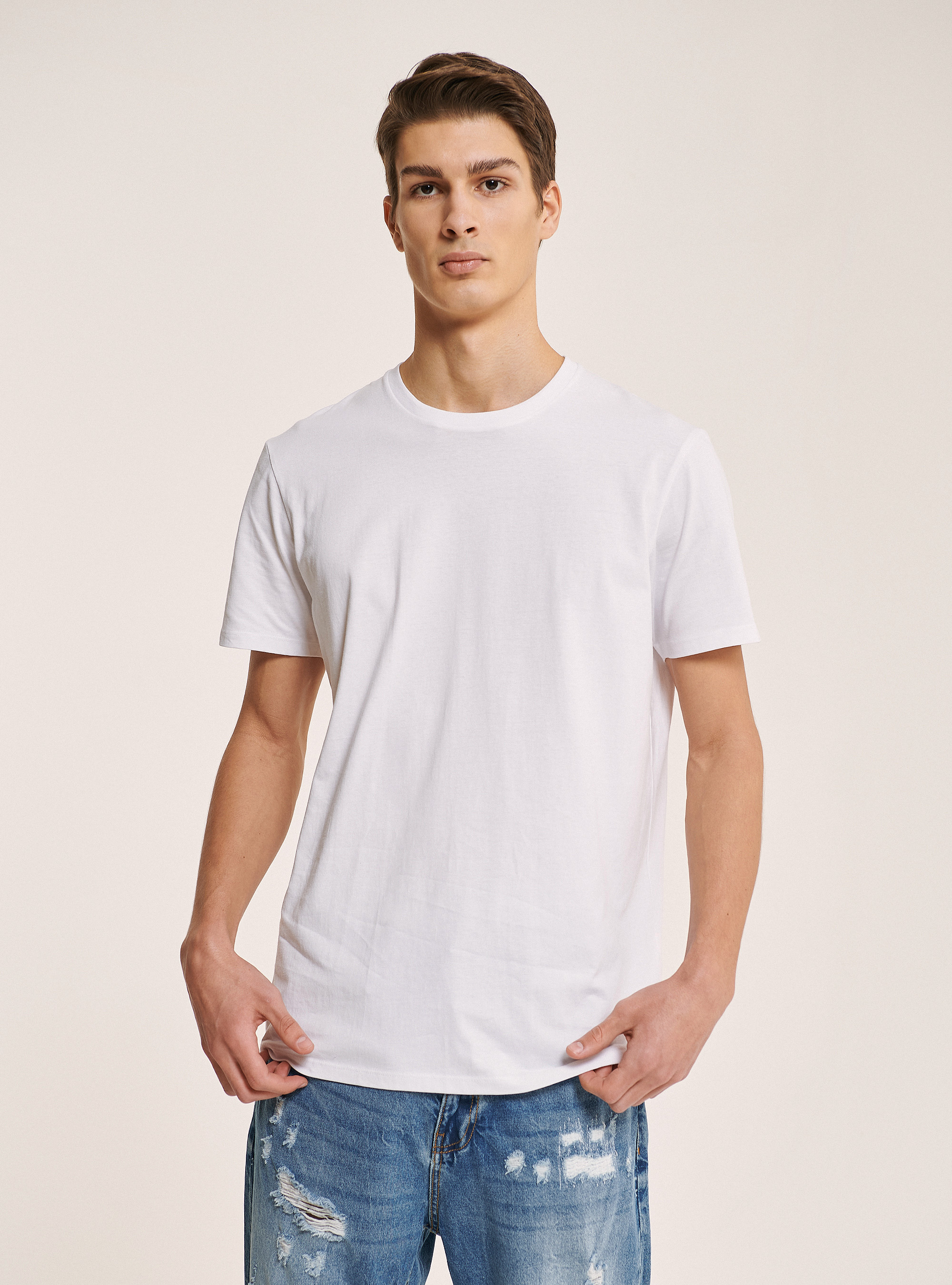 Cotton basic T-shirt, WHITE