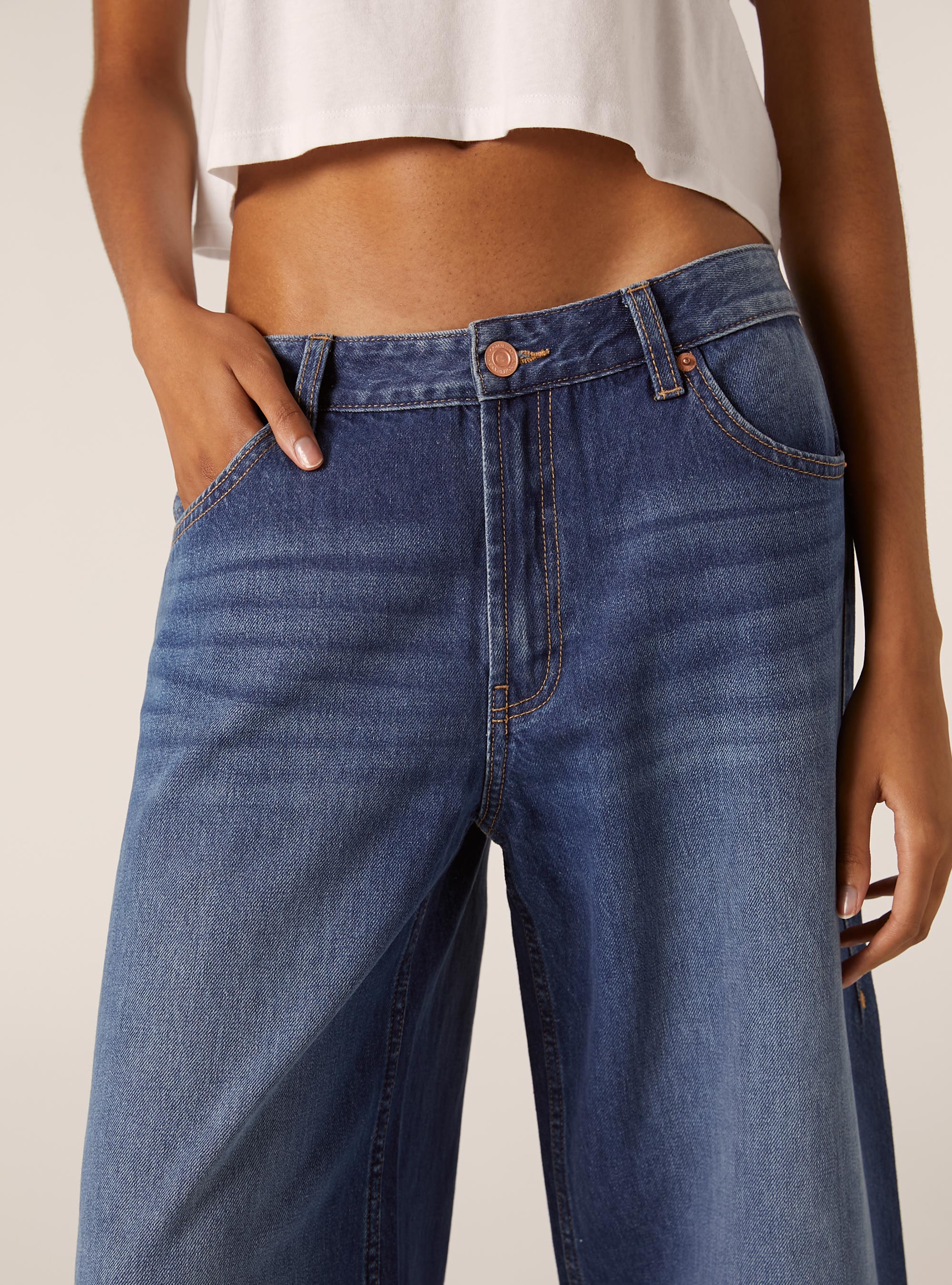 Coloured wide leg cropped jeans, D003 MEDIUM BLUE