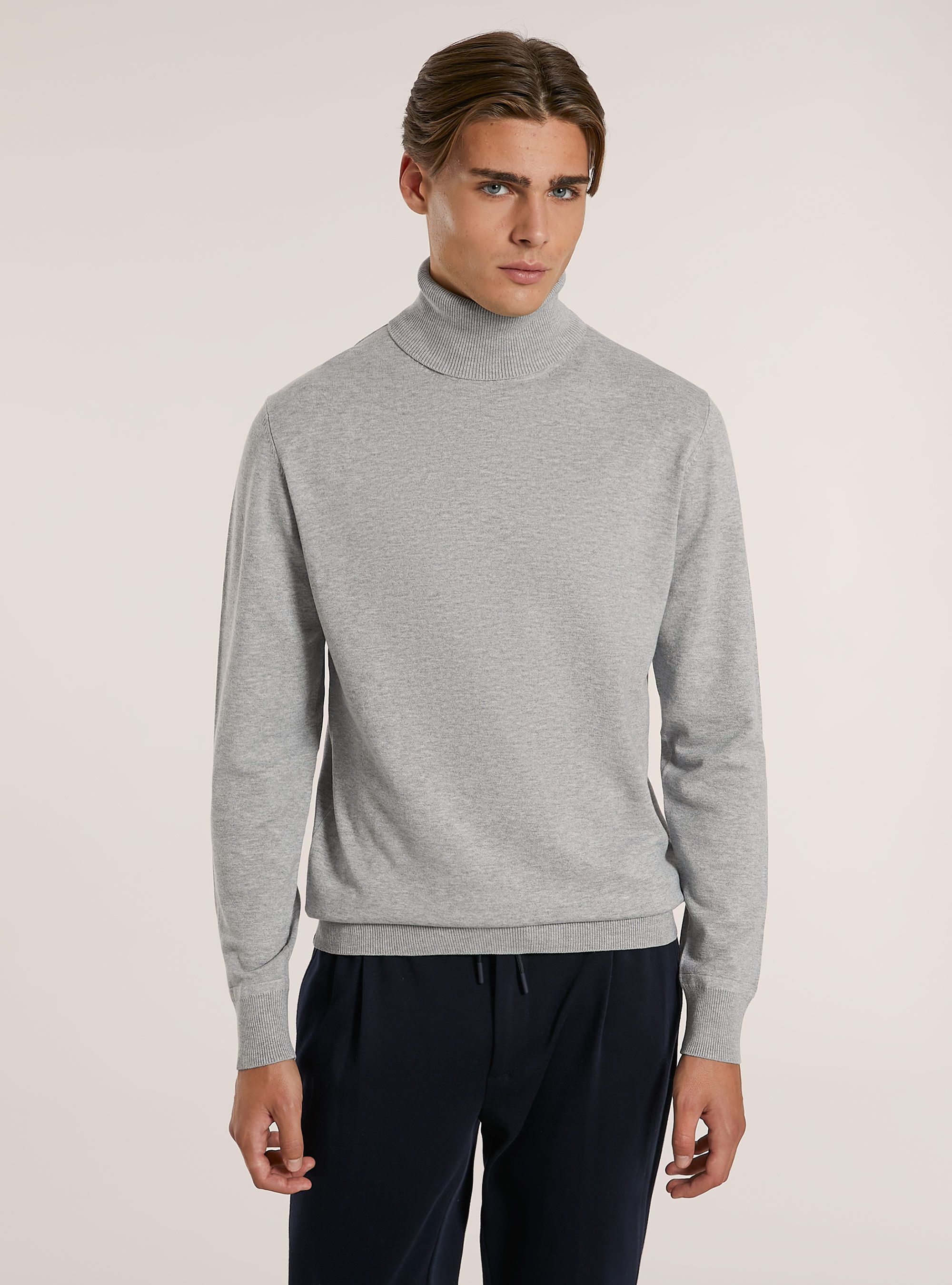Pullover collo alto in viscosa, MGY2 GREY MEL MEDIUM