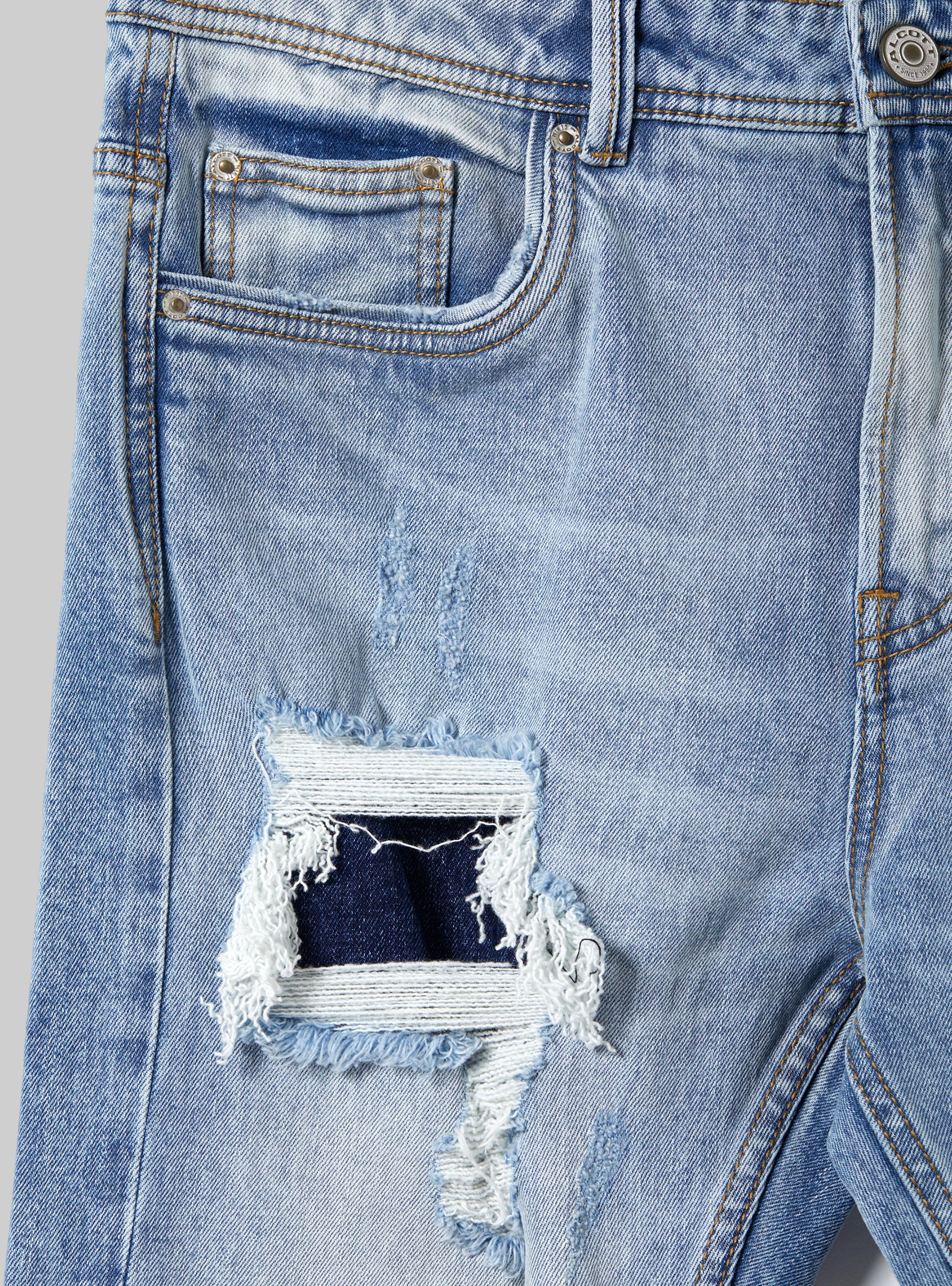 Slim fit stretch denim jeans with rips, D005 LIGHT BLUE