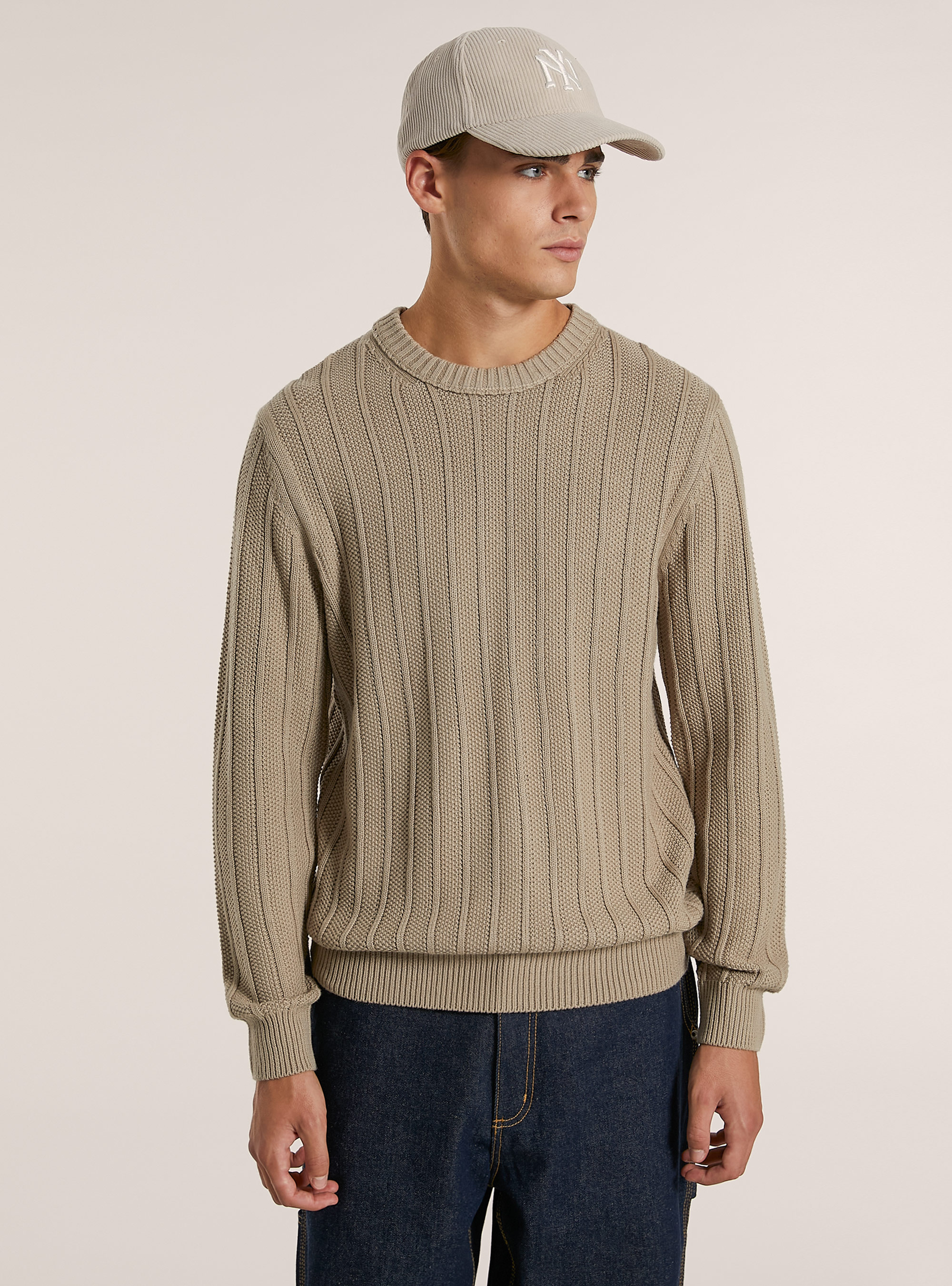 Jersey con textura y corte recto, BG2 BEIGE MEDIUM