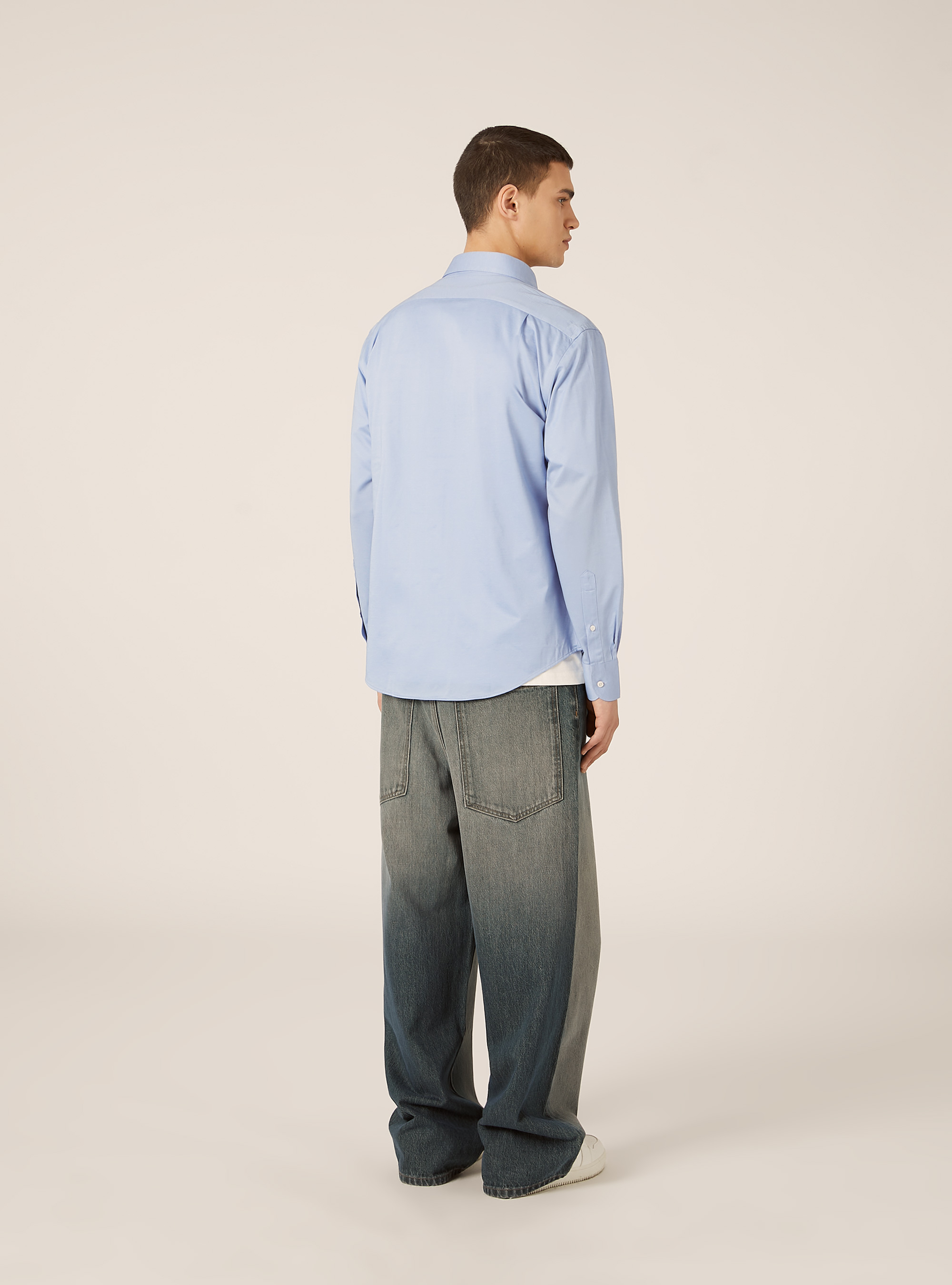 Camicia in jersey in misto cotone, MAZ3 AZURE MEL LIGHT