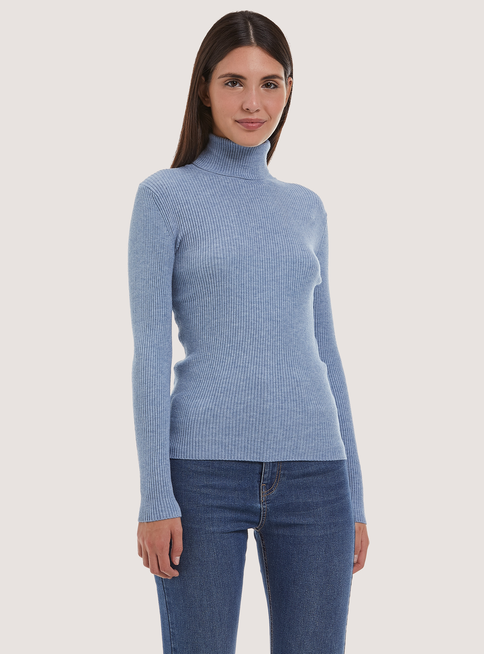 Ribbed turtleneck pullover, MAZ2 AZURE MEL MEDIUM