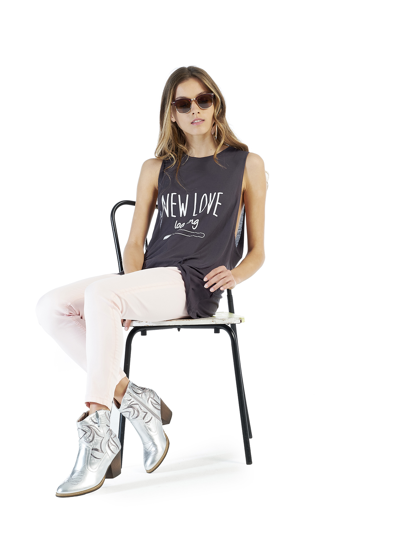 Top oversize fit con slogan, NEGRO