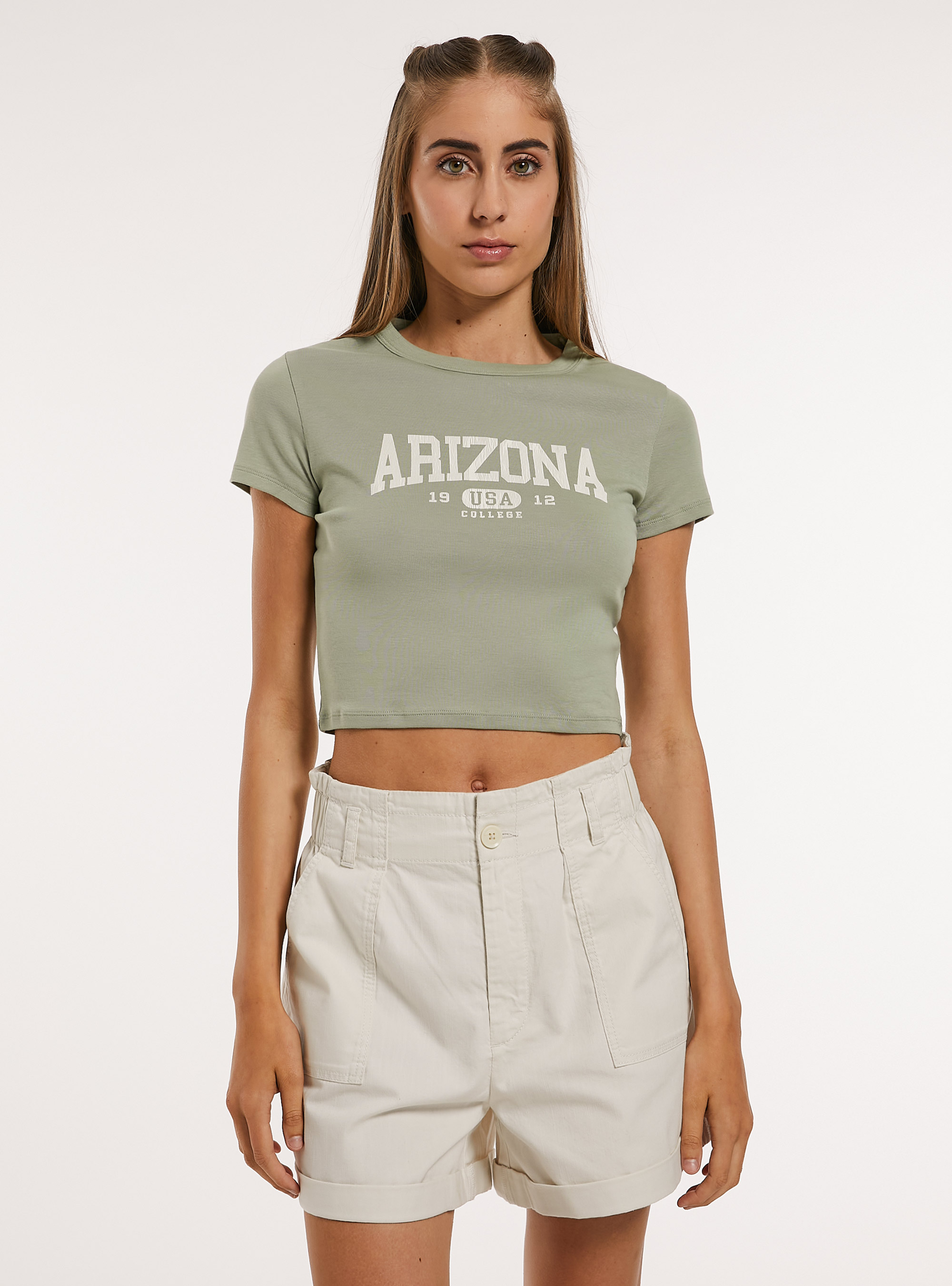 Cropped t-shirt with print, GN3 GREEN LIGHT