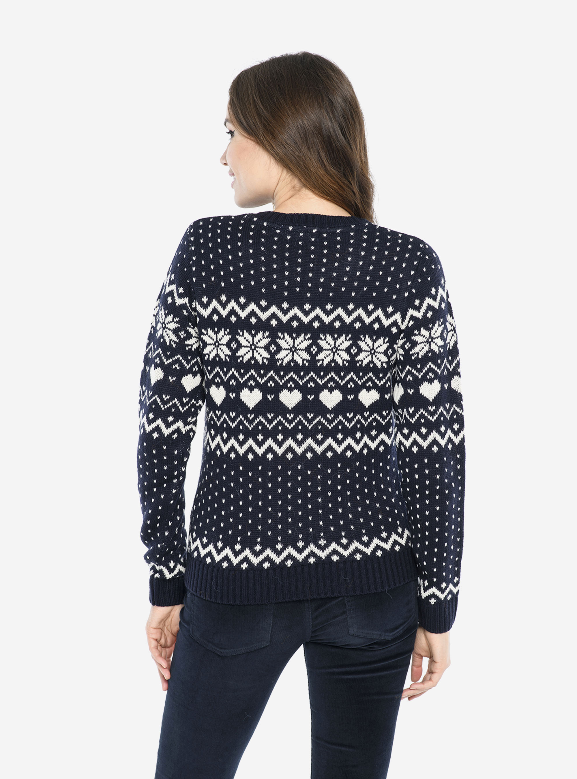 JERSEY DE CUELLO REDONDO CON MOTIVOS NAVIDEÑOS, AZUL MARINO