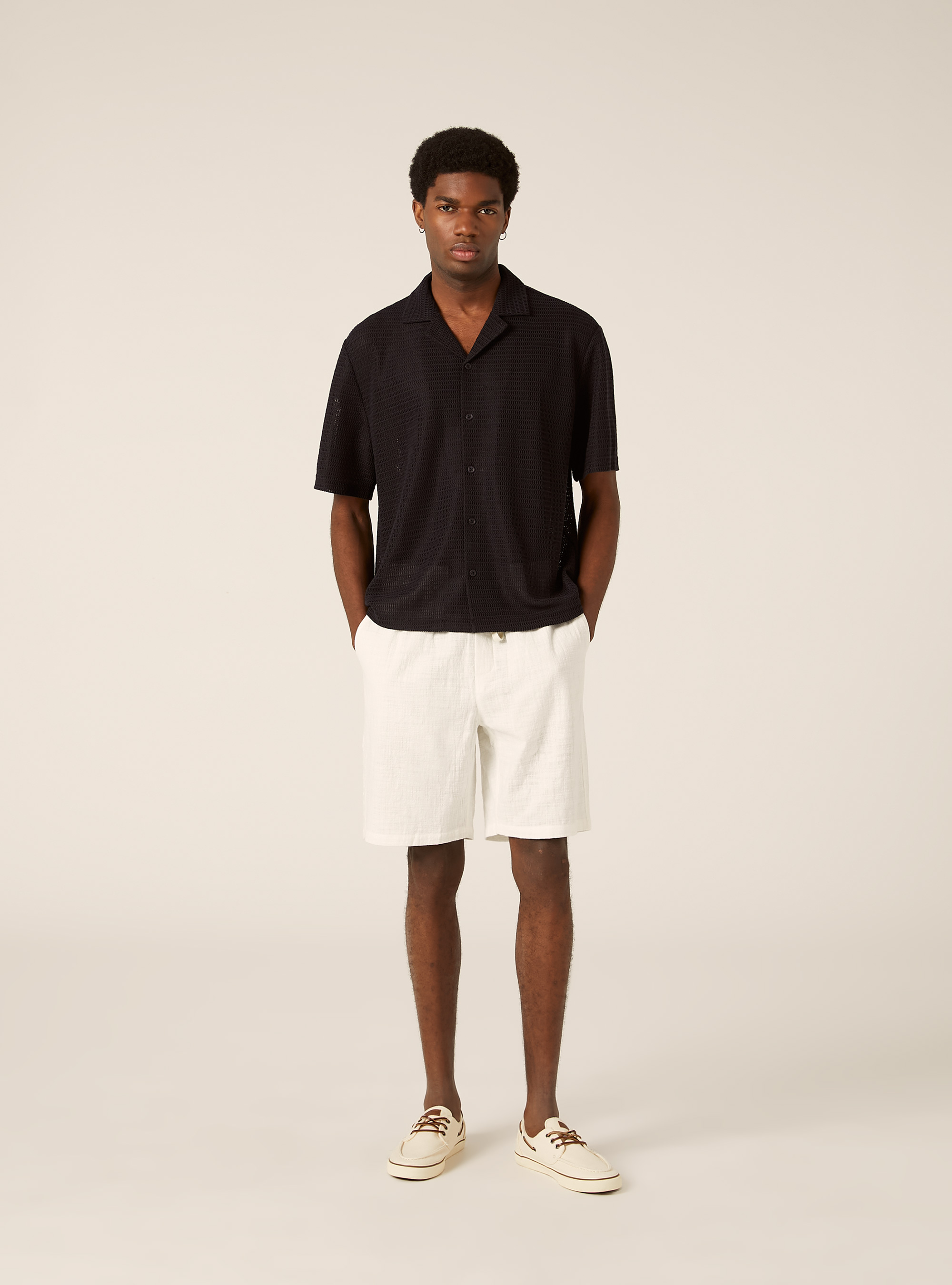 Camicia bowling regular fit effetto rete, NA1 NAVY DARK