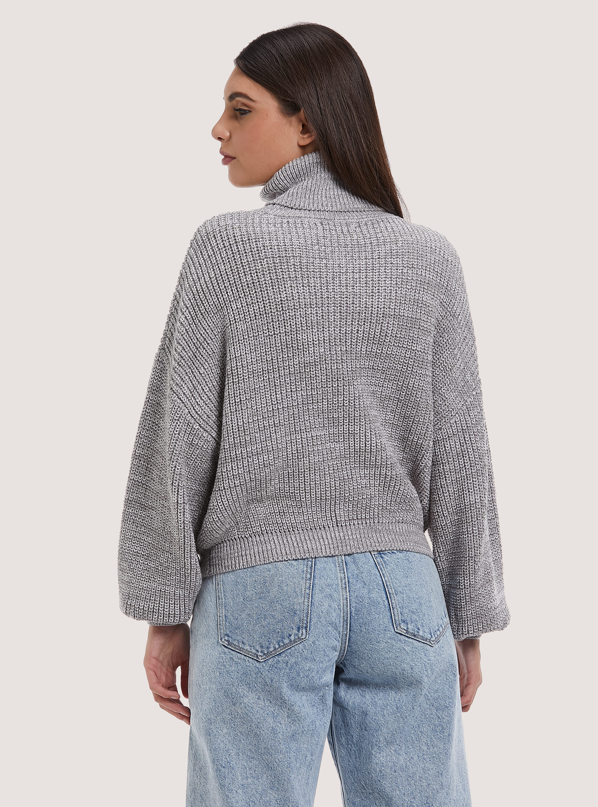 High-necked comfort fit English rib pullover, PEARL