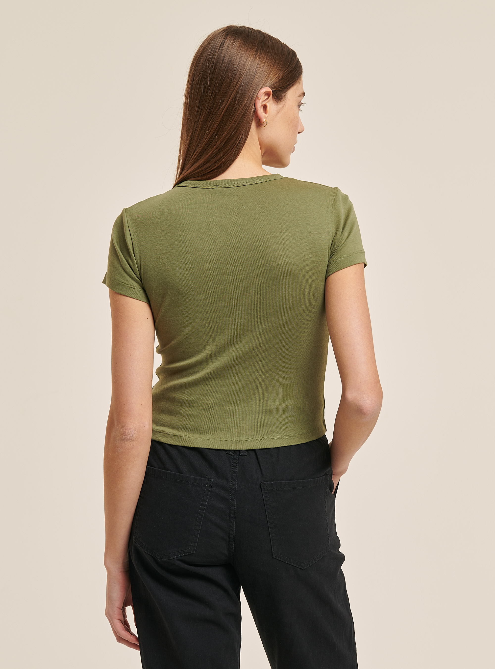 Geripptes Crop-T-Shirt, C0606 KAKY
