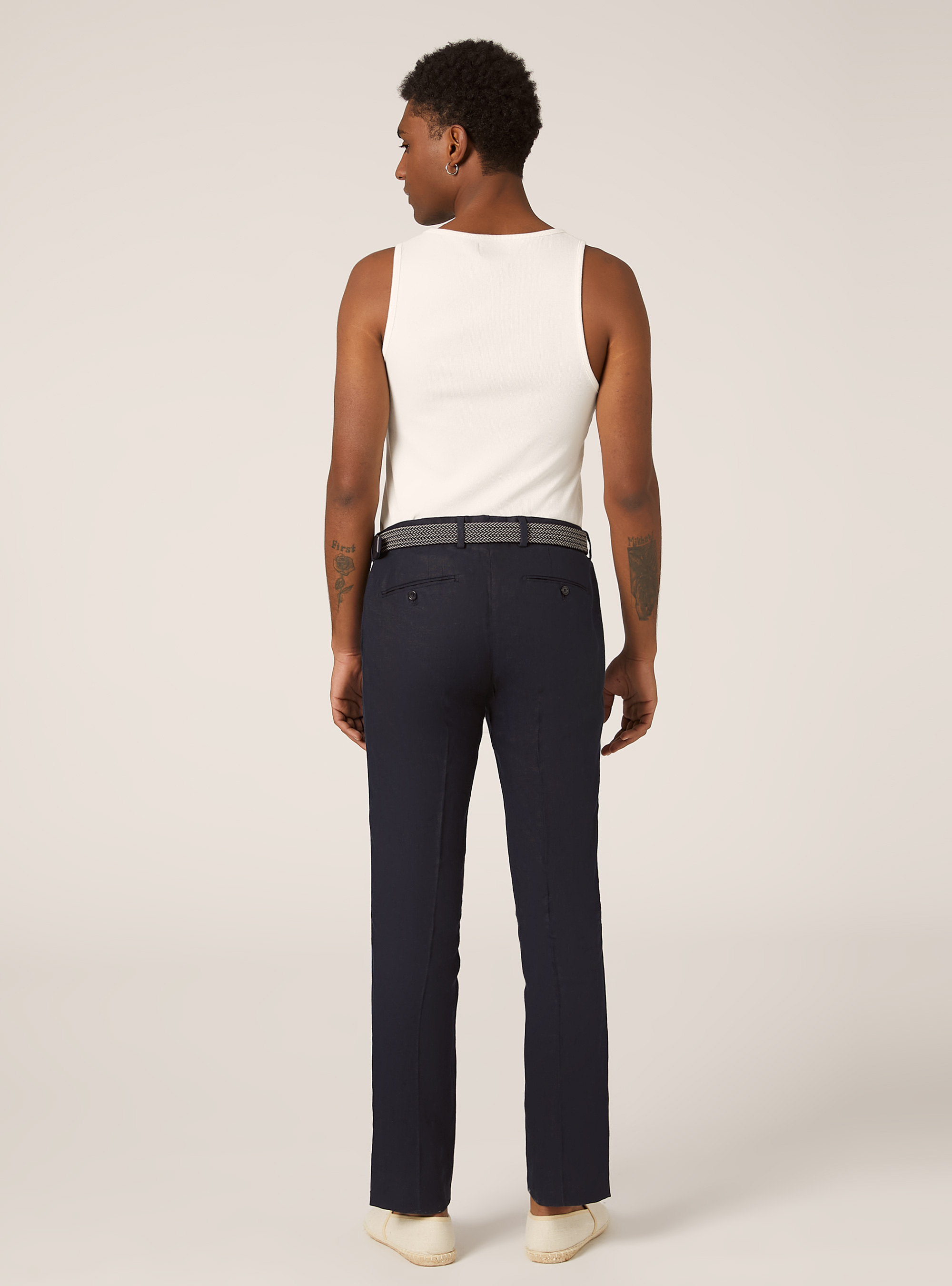 Pantalones de lino puro, NA1 NAVY DARK