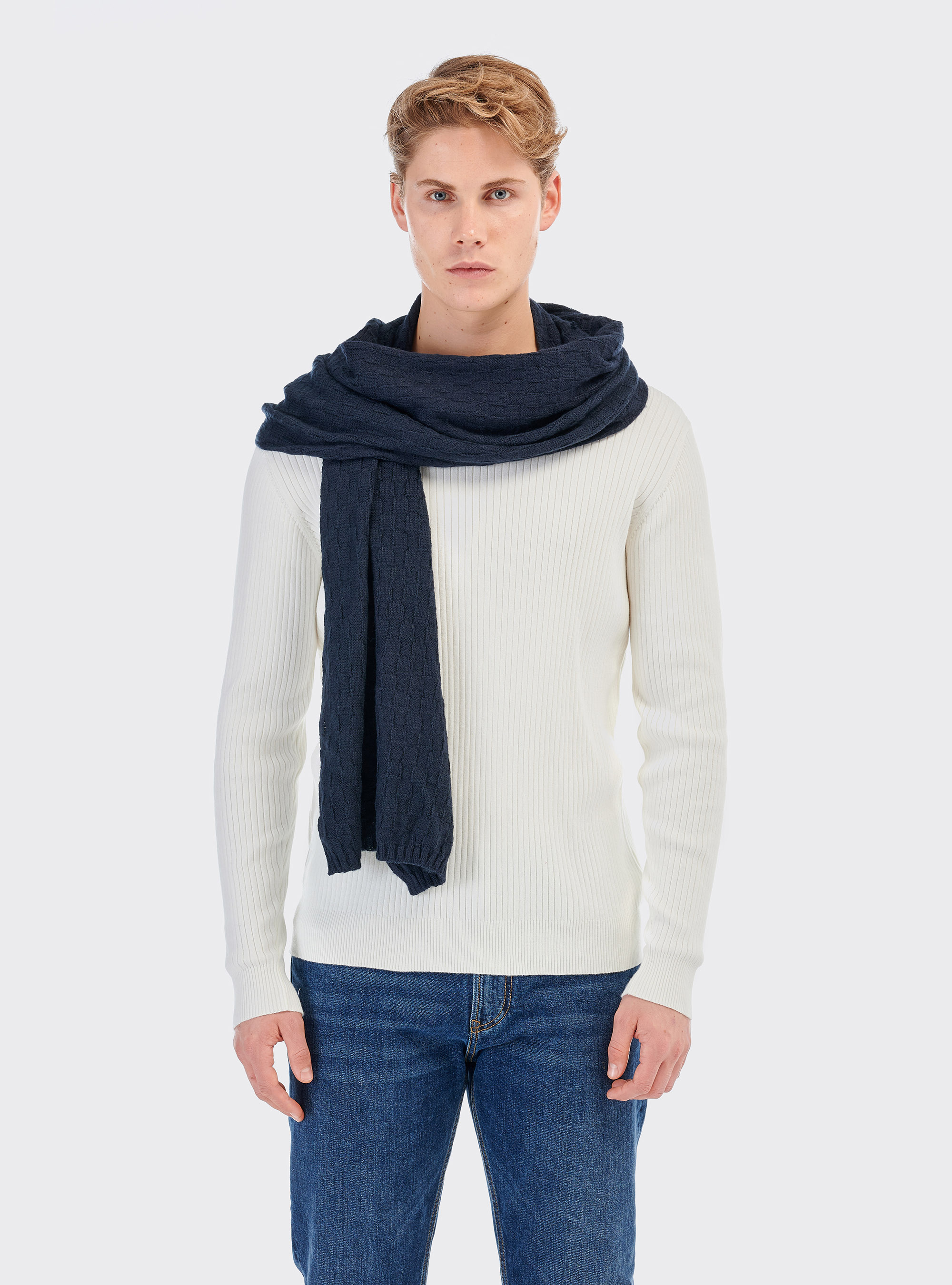 Sciarpa lavorata tinta unita, C210 BLUE NAVY