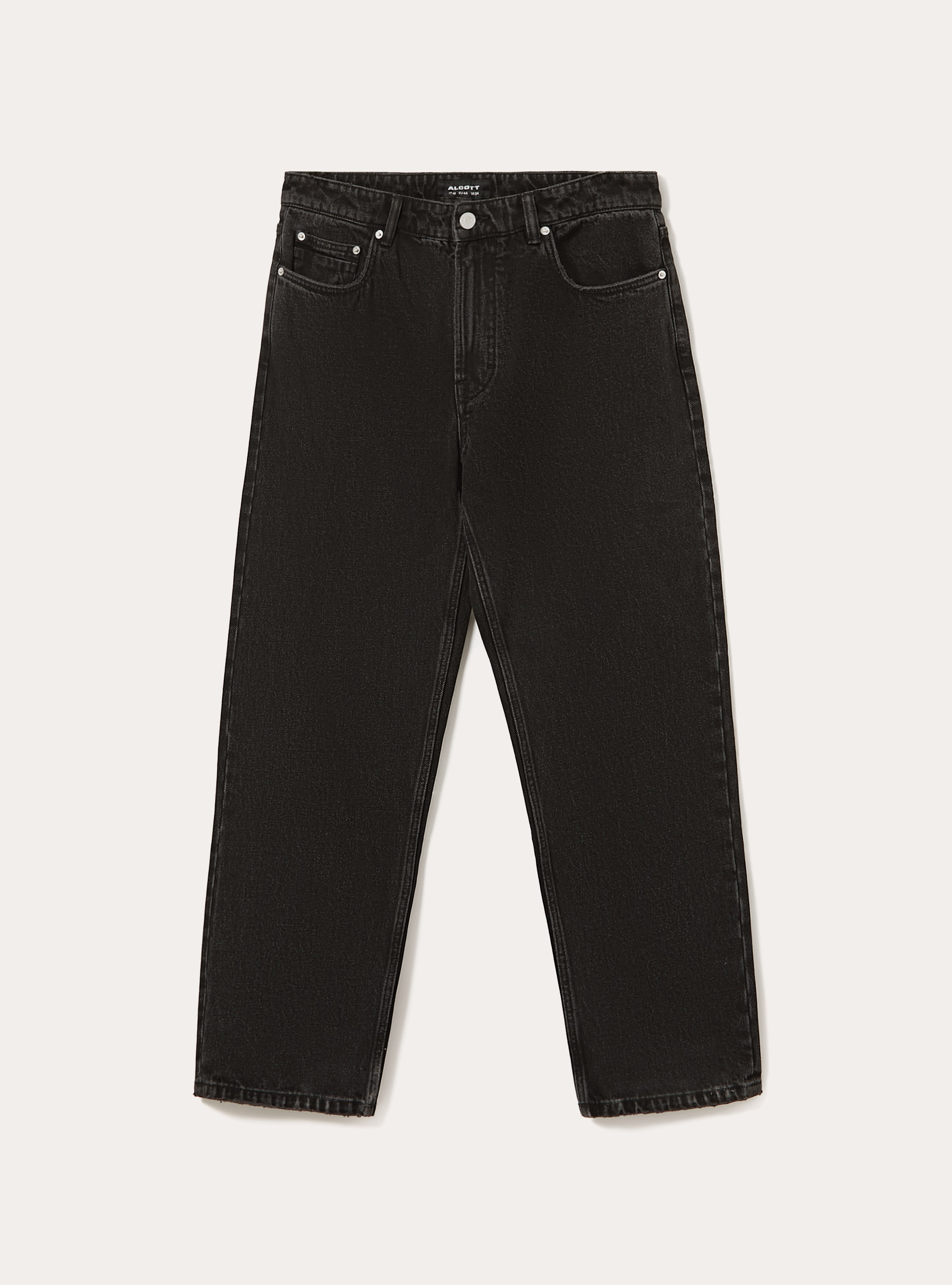 Pantalon droit en denim color&eacute;, BK1 BLACK