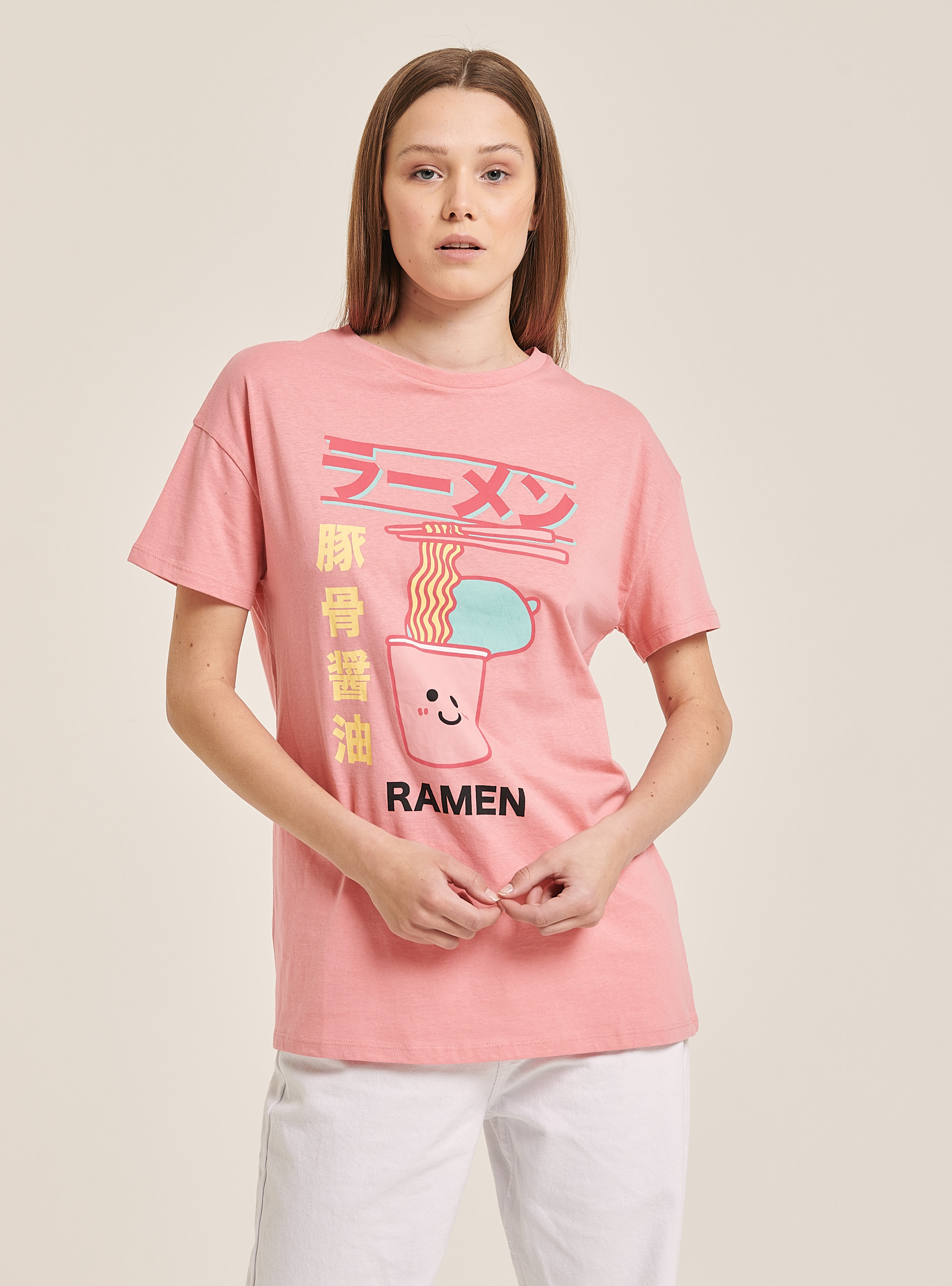 Buntes T-Shirt mit Aufdruck, C023 PINK