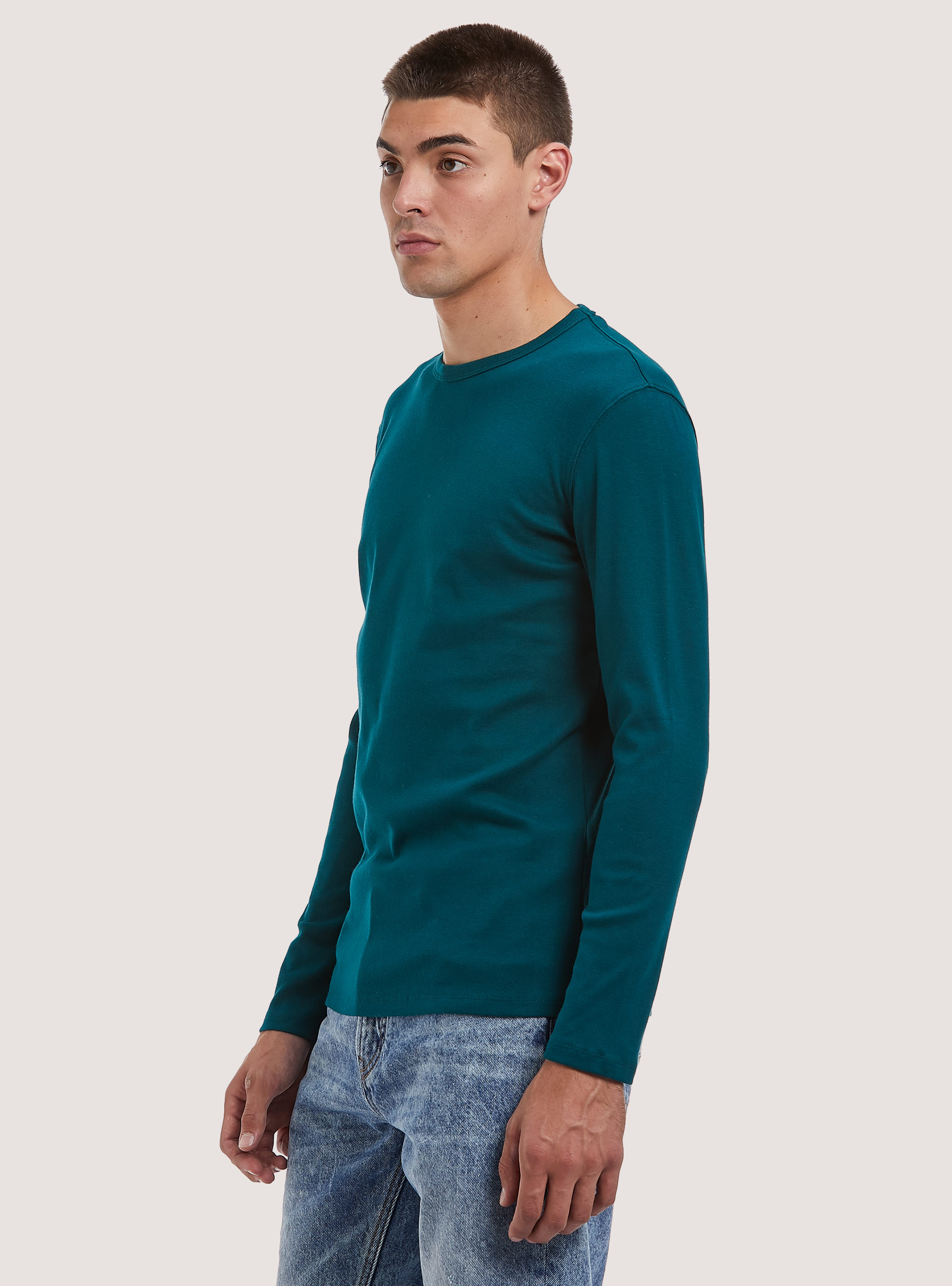 Long-sleeved cotton T-shirt, OB1 BLUE OIL DARK